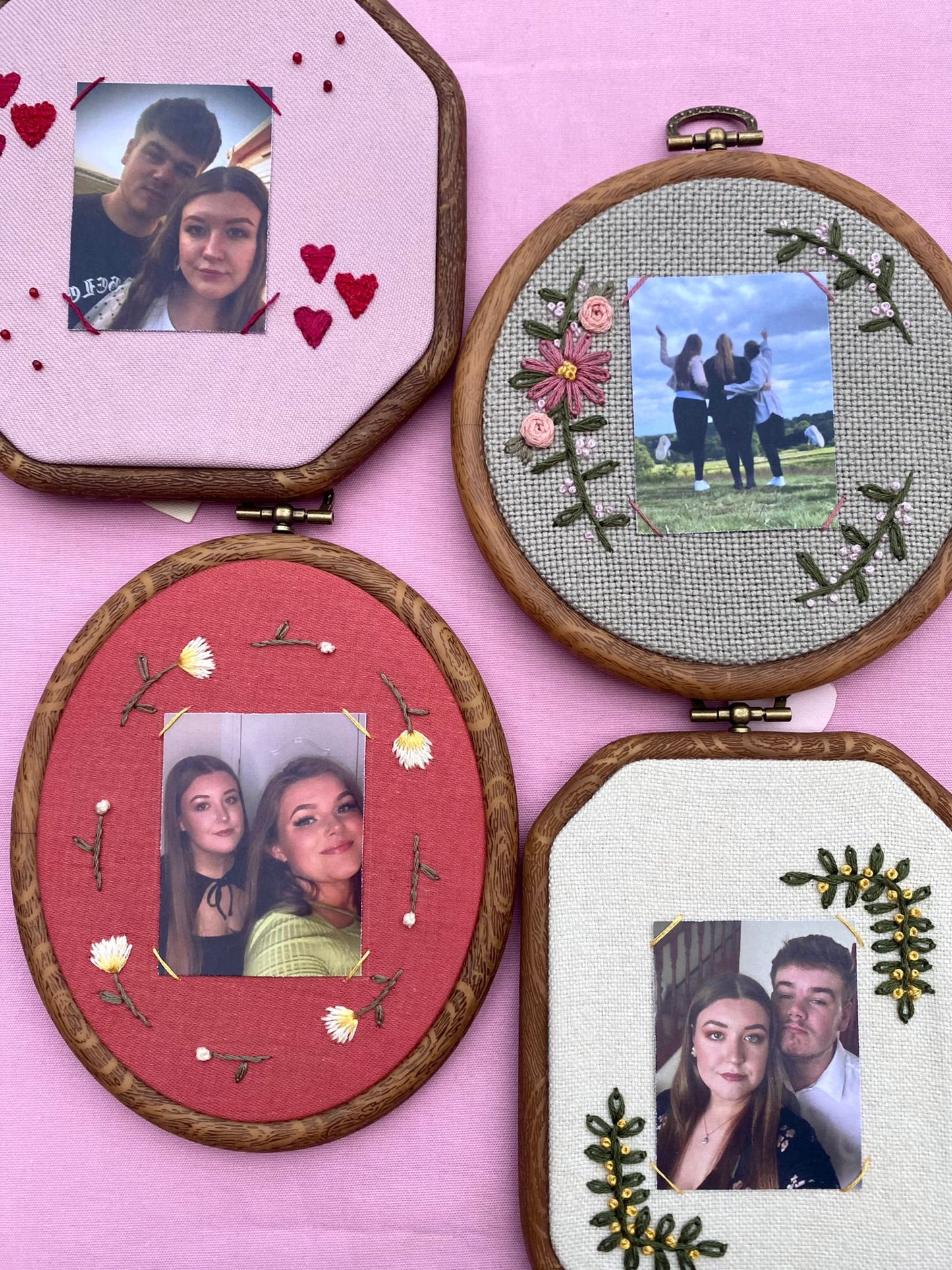 Hand Embroidered Photo Frame - Octagon Shape - Hearts