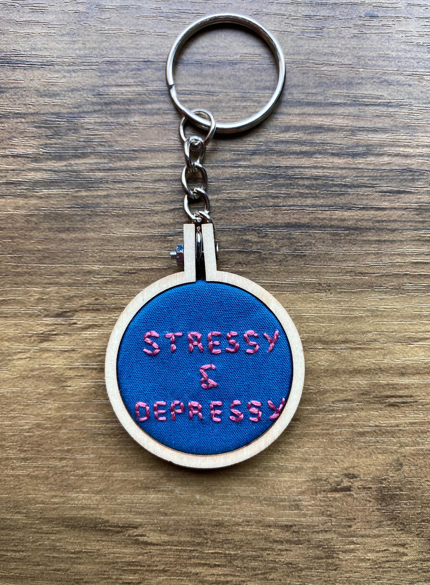 Hand Embroidered Keyring - Stressy & Depressy