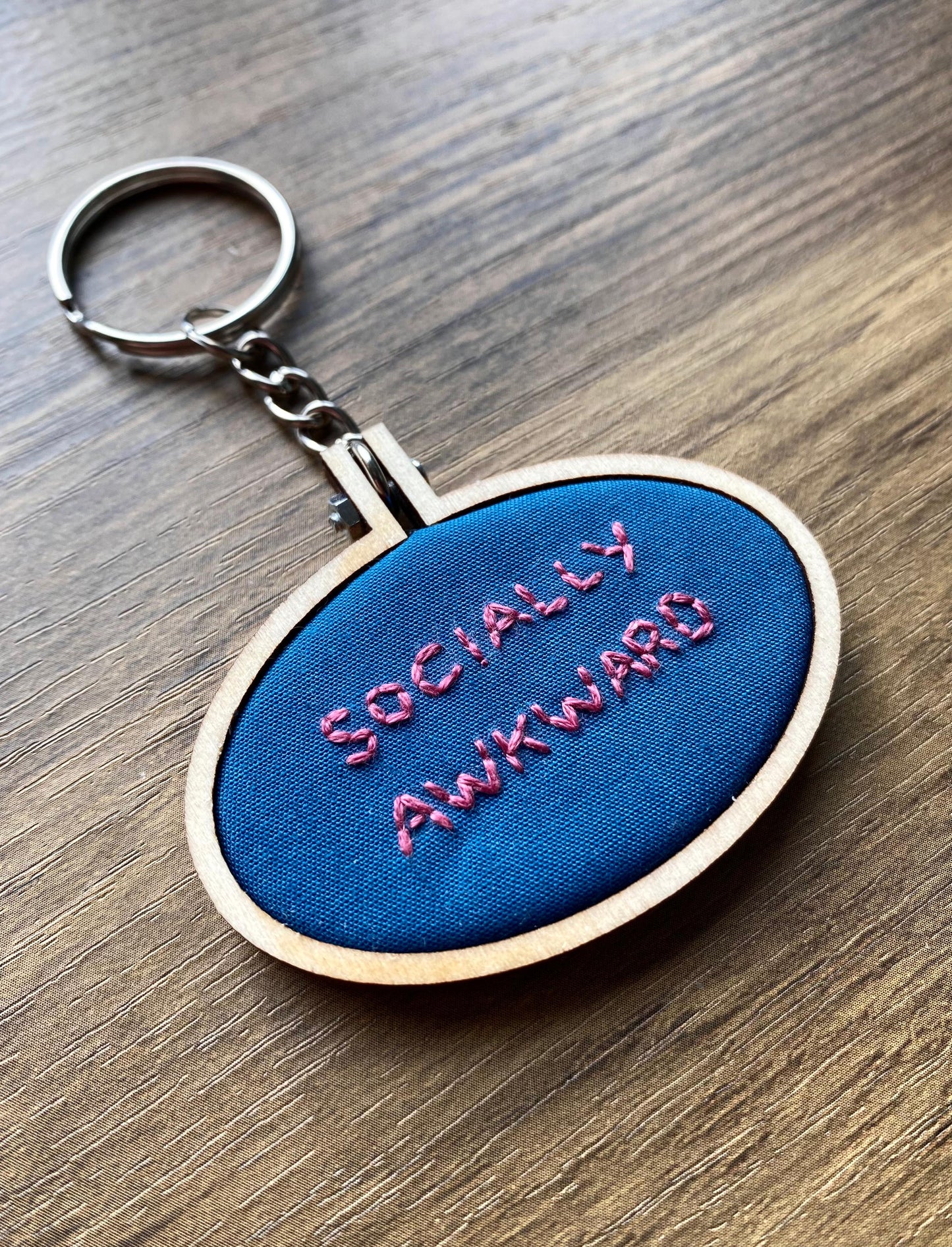Hand Embroidered Keyring - Socially Awkward