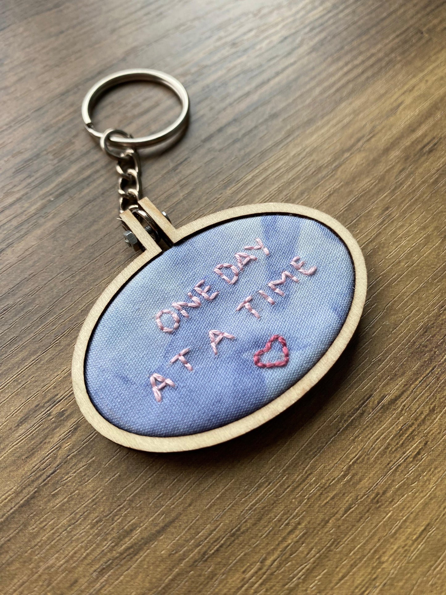 Hand Embroidered Keyring - One Day At A Time