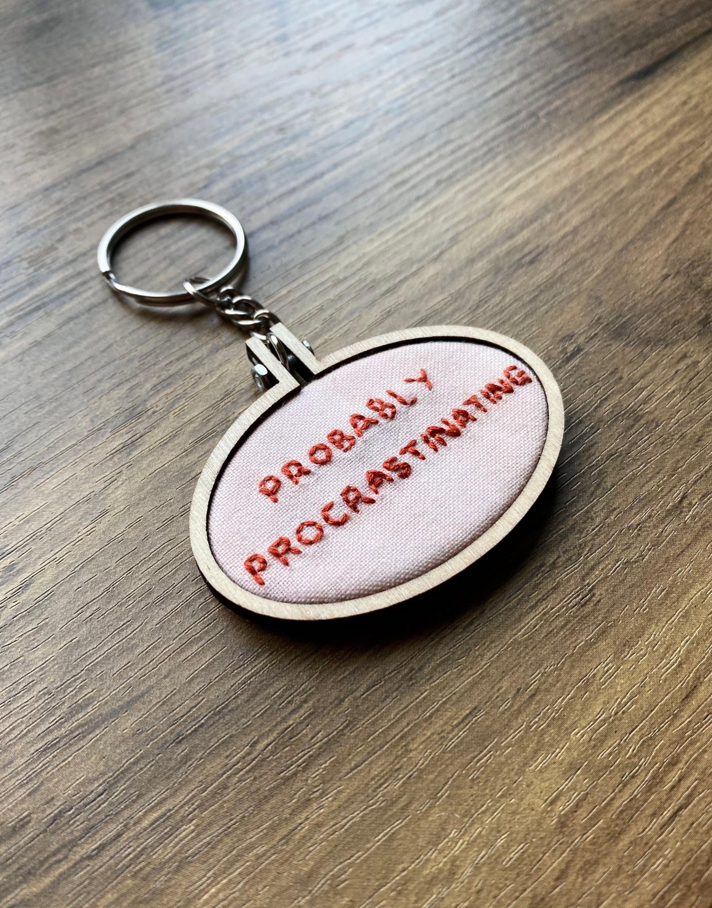 Hand Embroidered Keyring - Probably Procrastinating