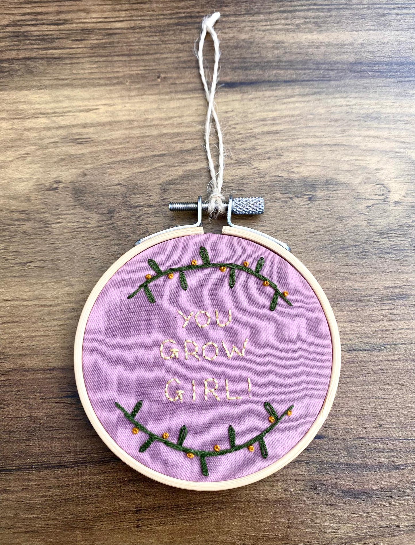 'You Grow Girl' Hand Embroidered Mini Wall Hanging