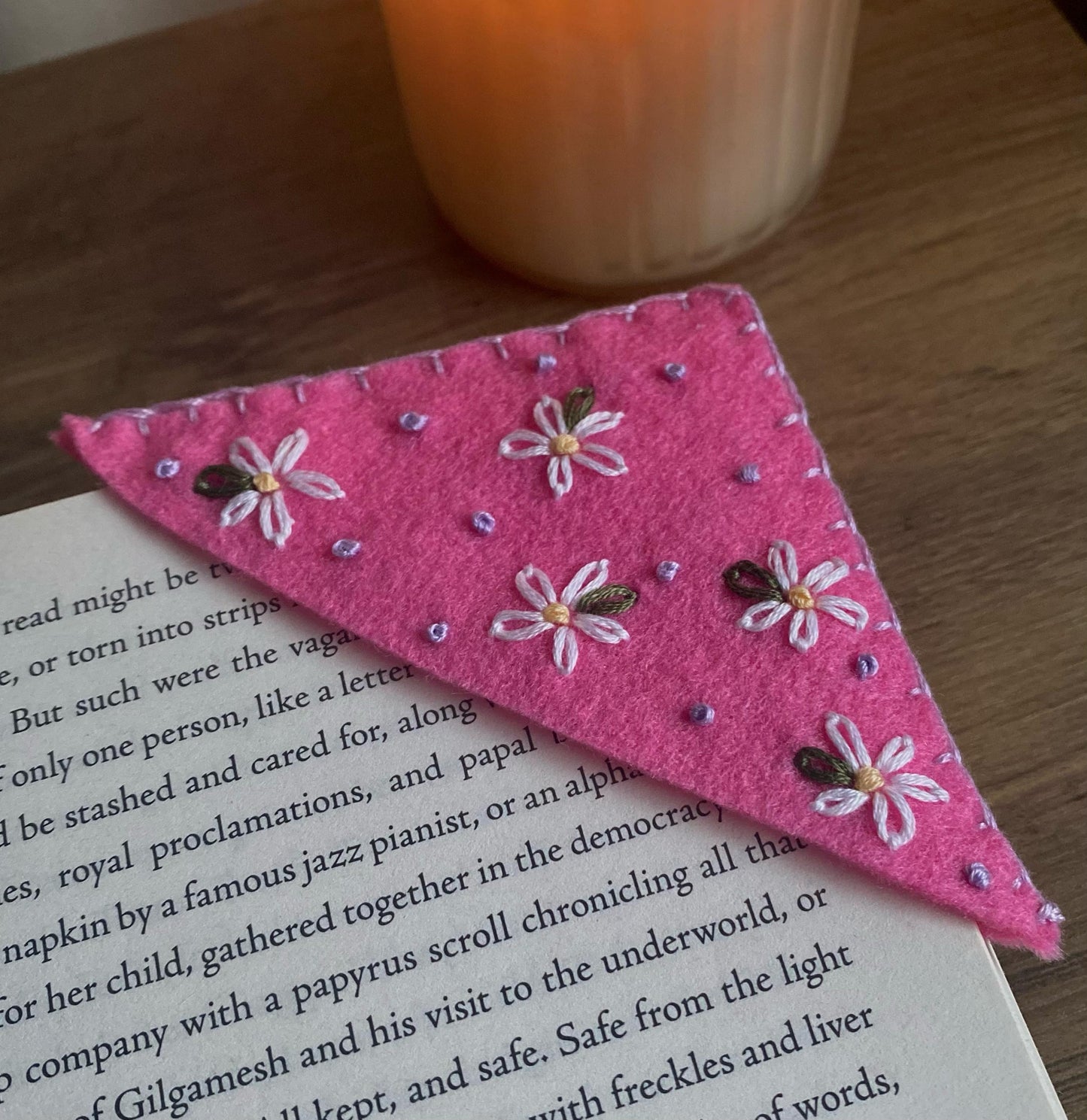 Hand Embroidered Bookmark - Pink Daisy