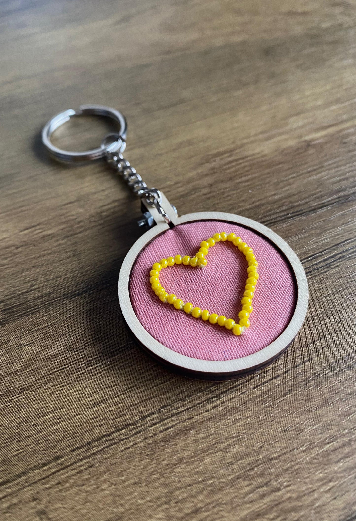 Hand Embroidered Keyring - Yellow Heart