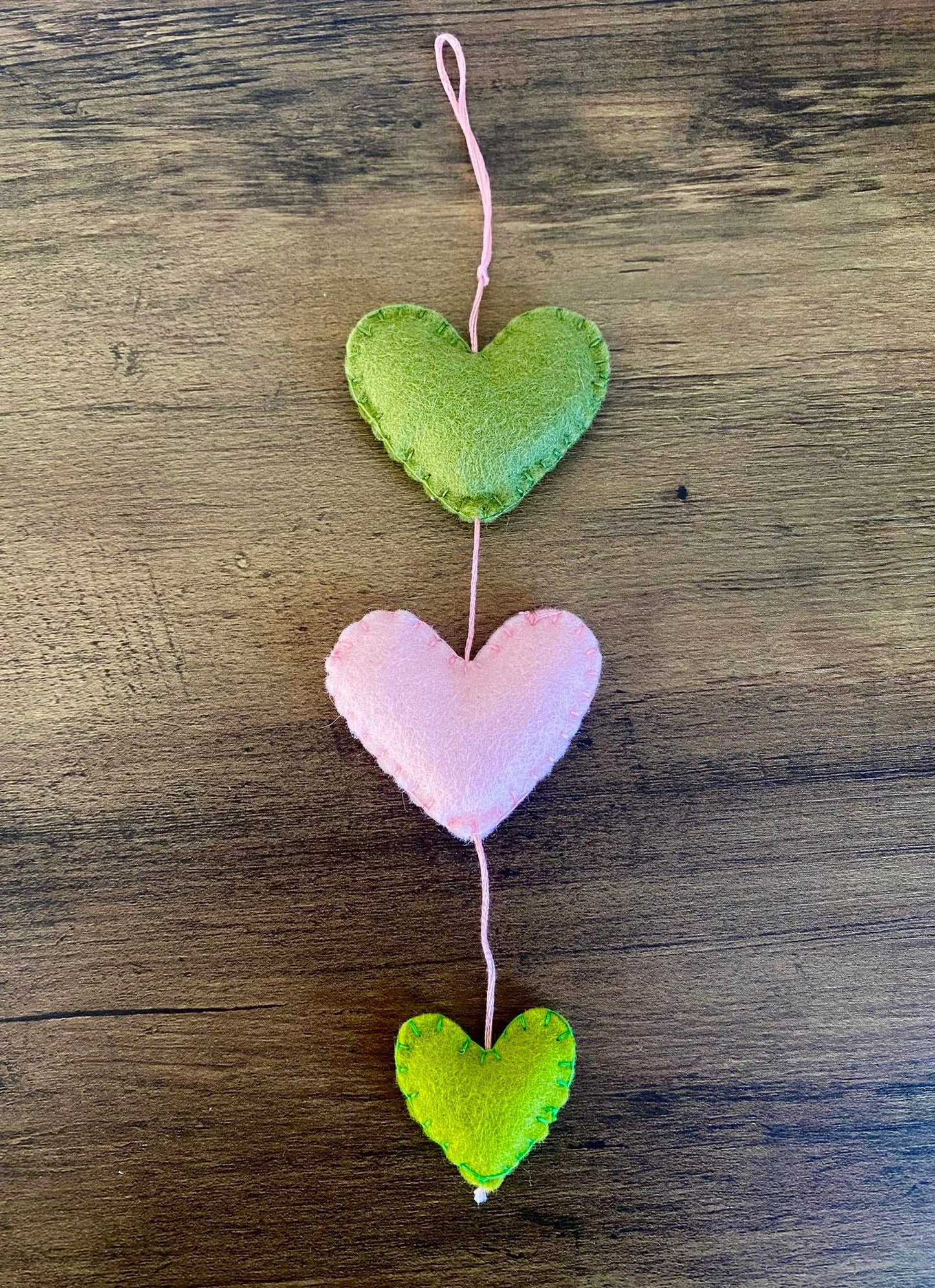 Hearts Hanging Decoration - Green & Pink