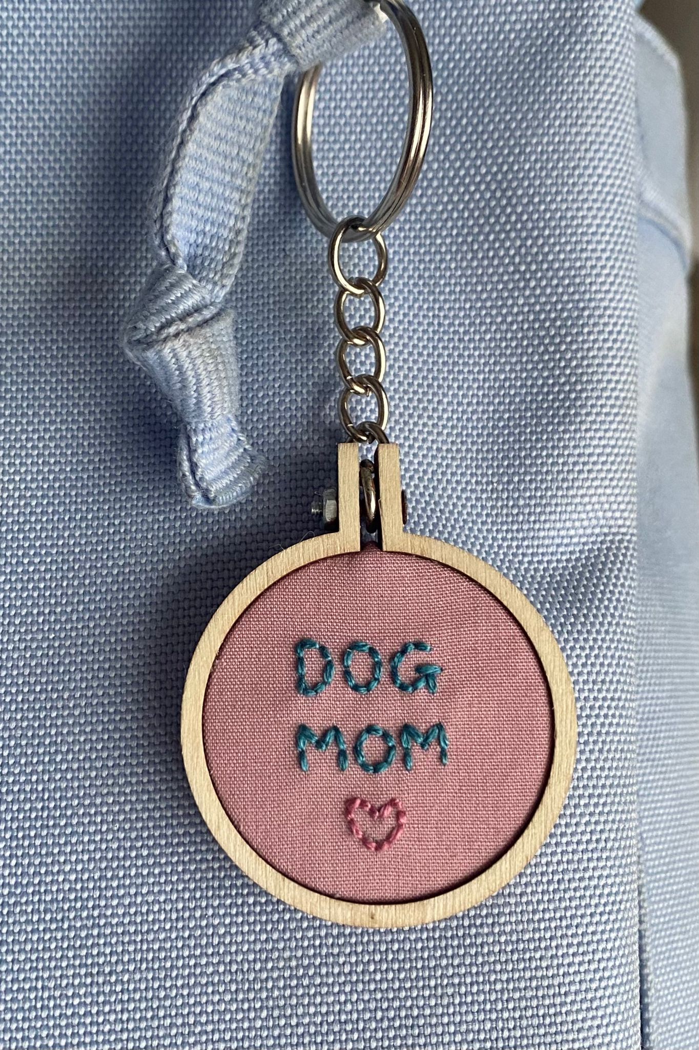 Hand Embroidered Keyring - Dog Mom