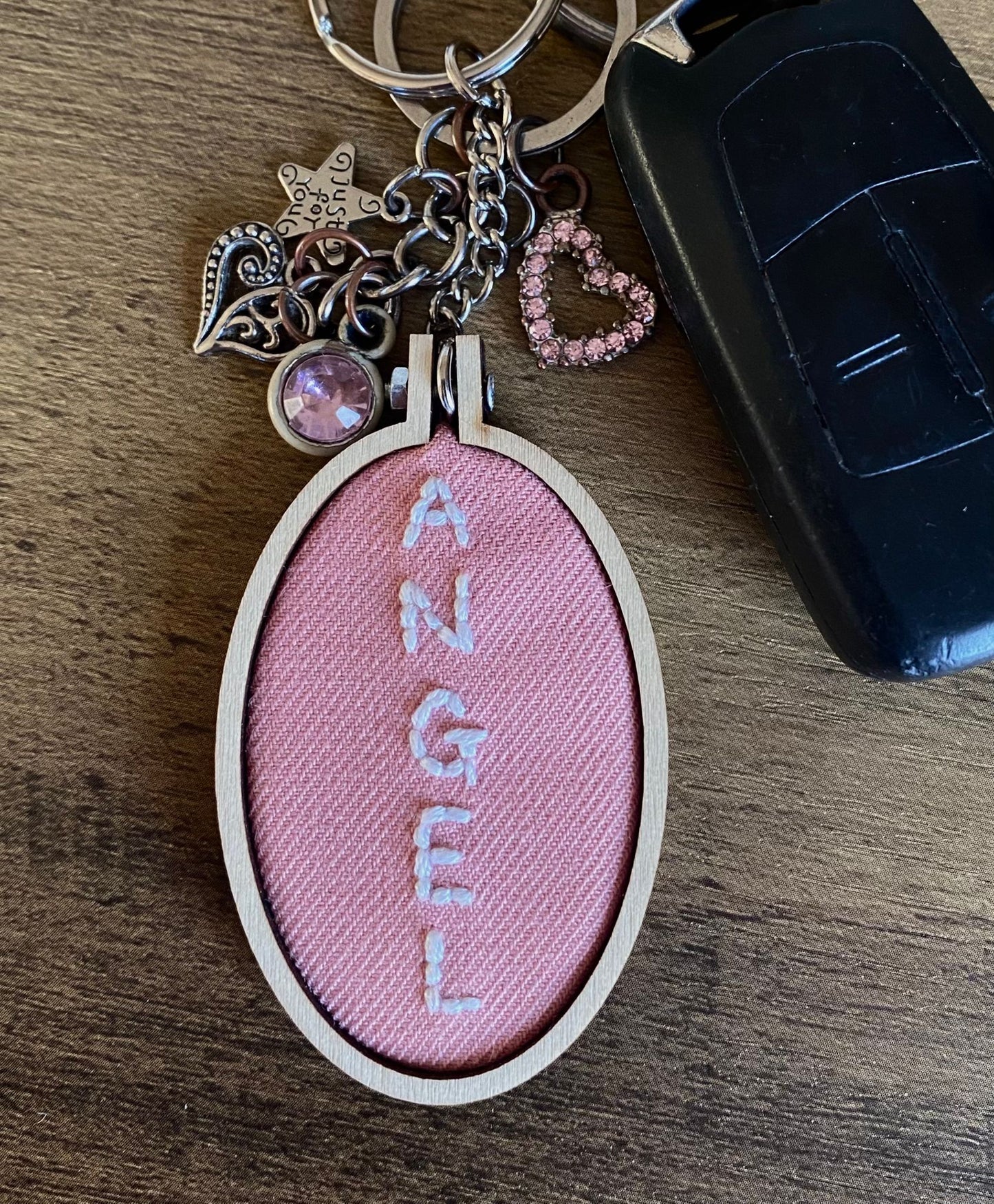 Hand Embroidered Keyring - Angel