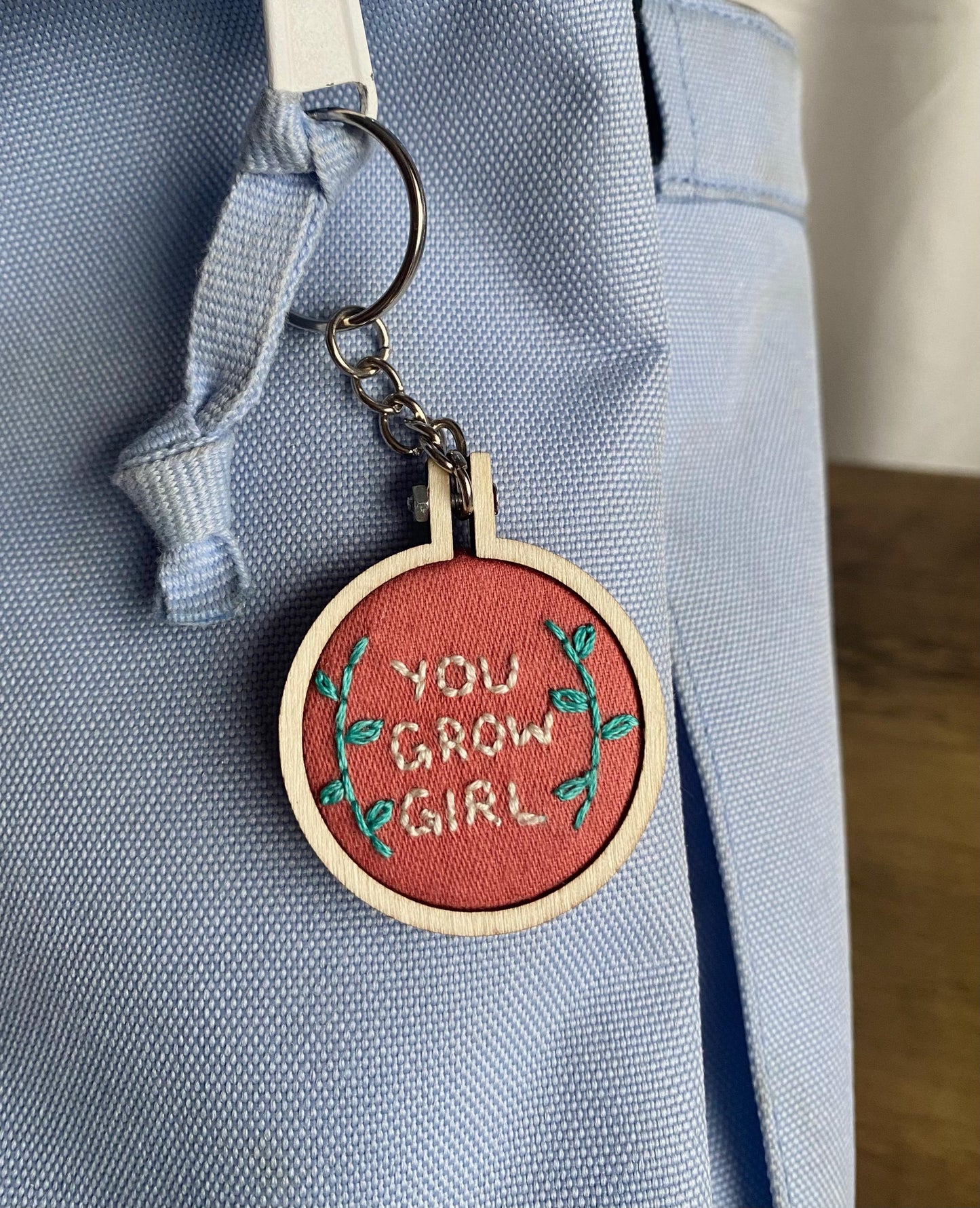 Hand Embroidered Keyring - You Grow Girl