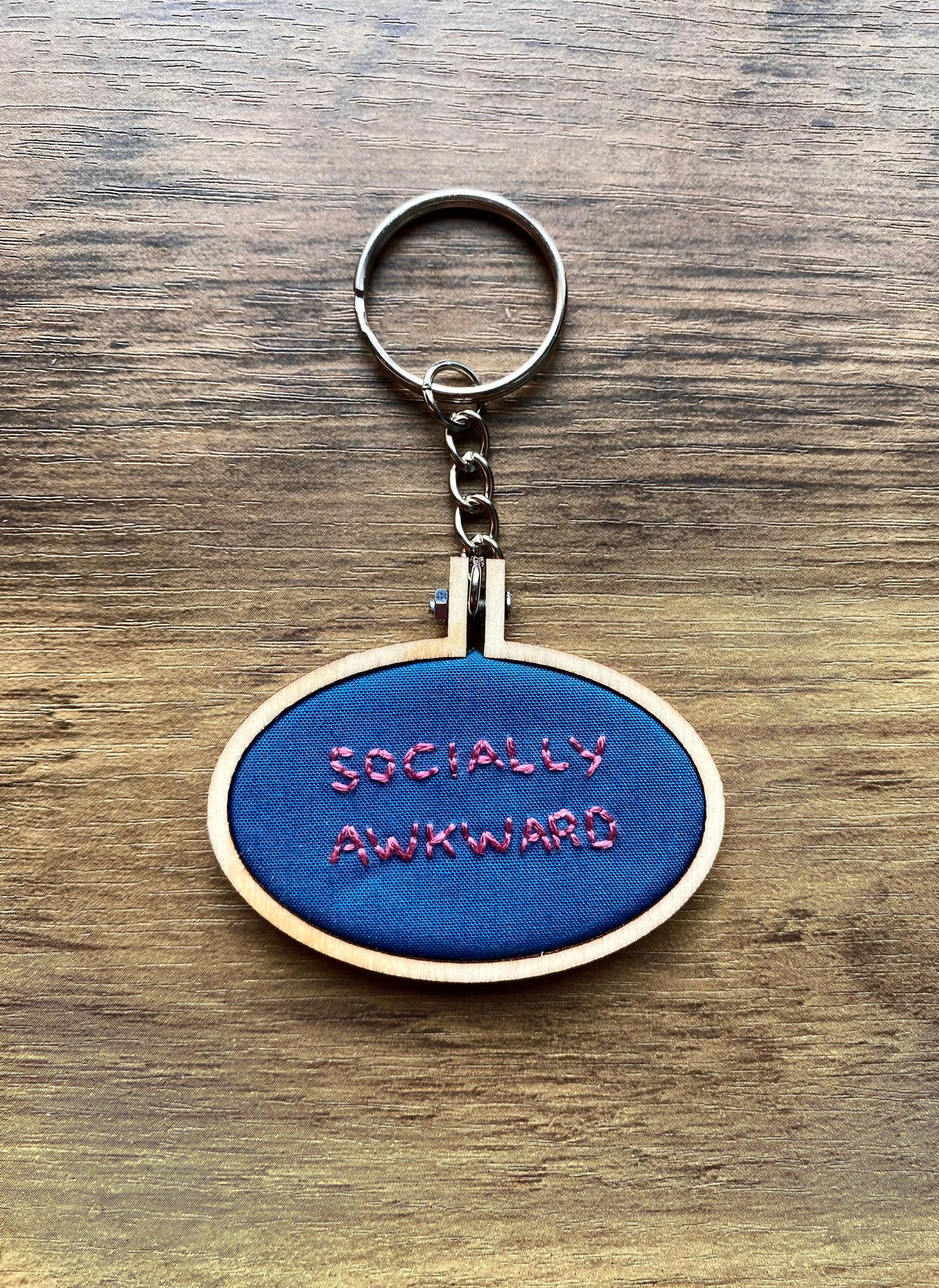 Hand Embroidered Keyring - Socially Awkward