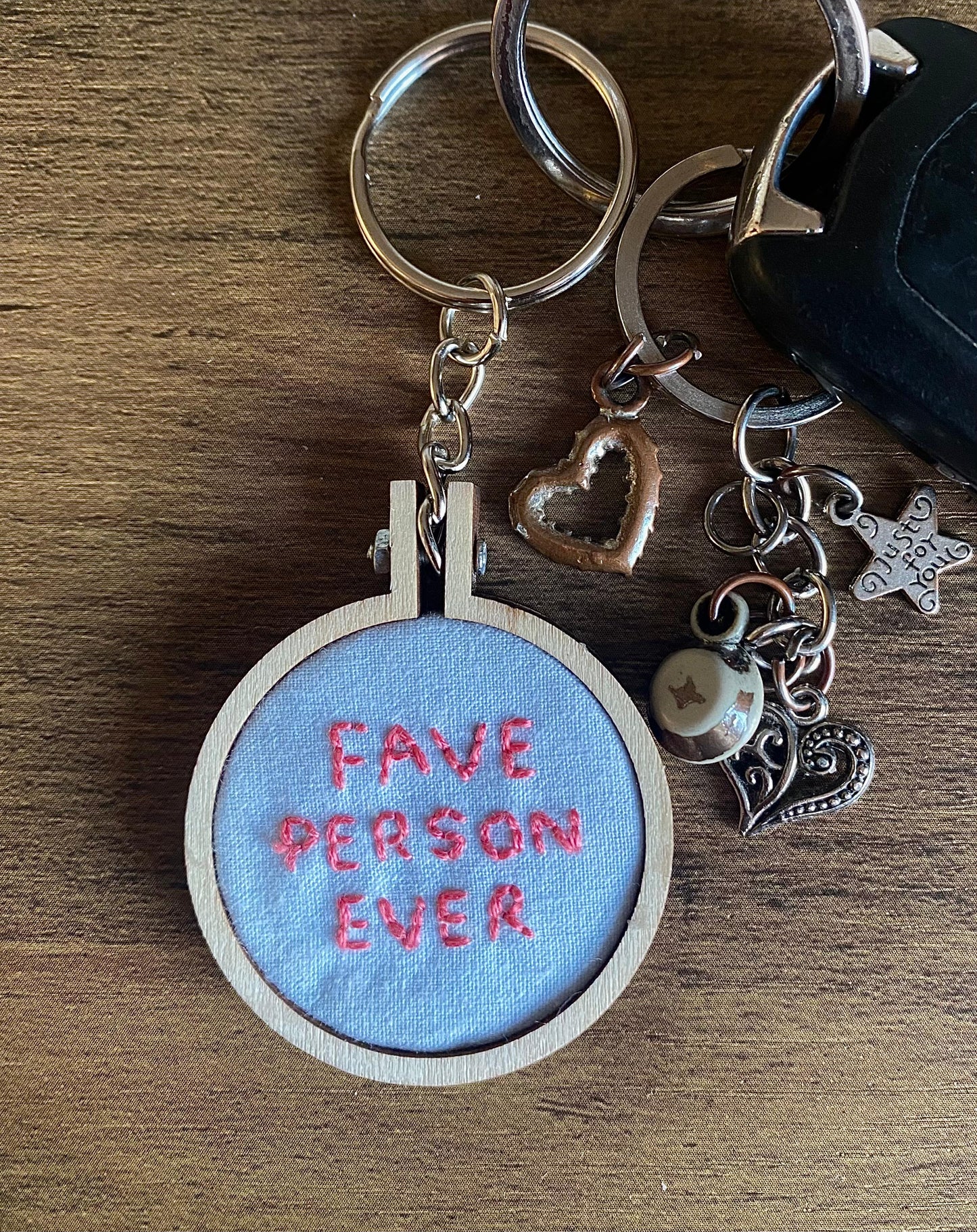Hand Embroidered Keyring - Fave Person Ever