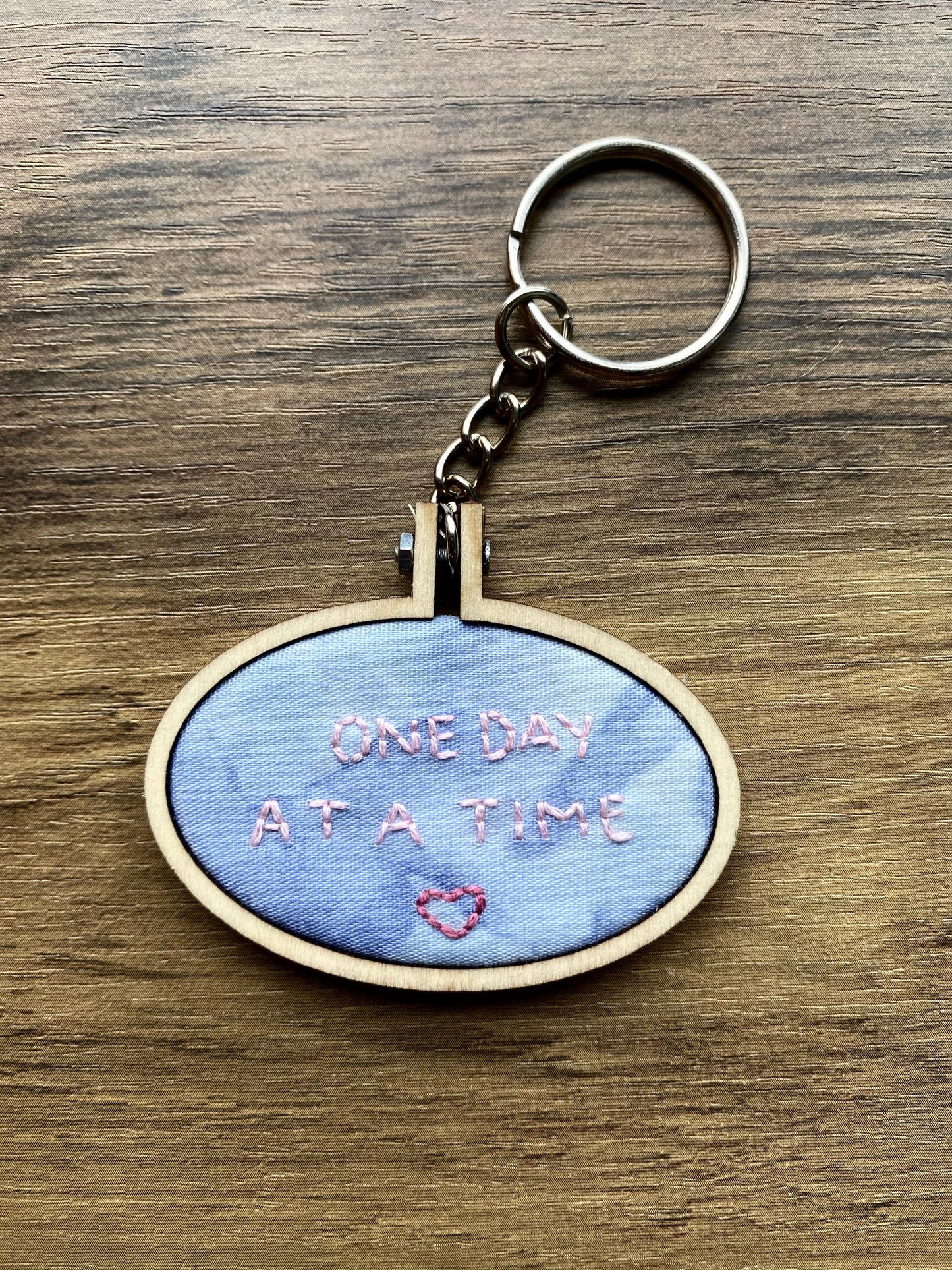 Hand Embroidered Keyring - One Day At A Time