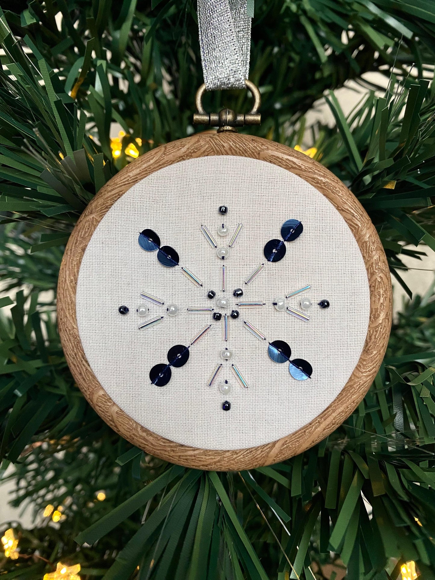 Snowflake Decoration - Cream & Dark Blue