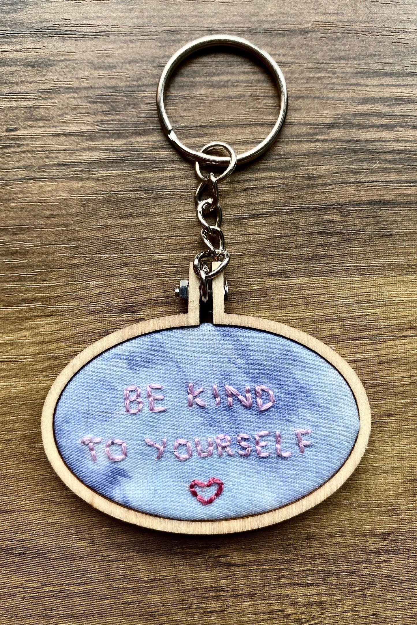 Hand Embroidered Keyring - Be Kind To Yourself