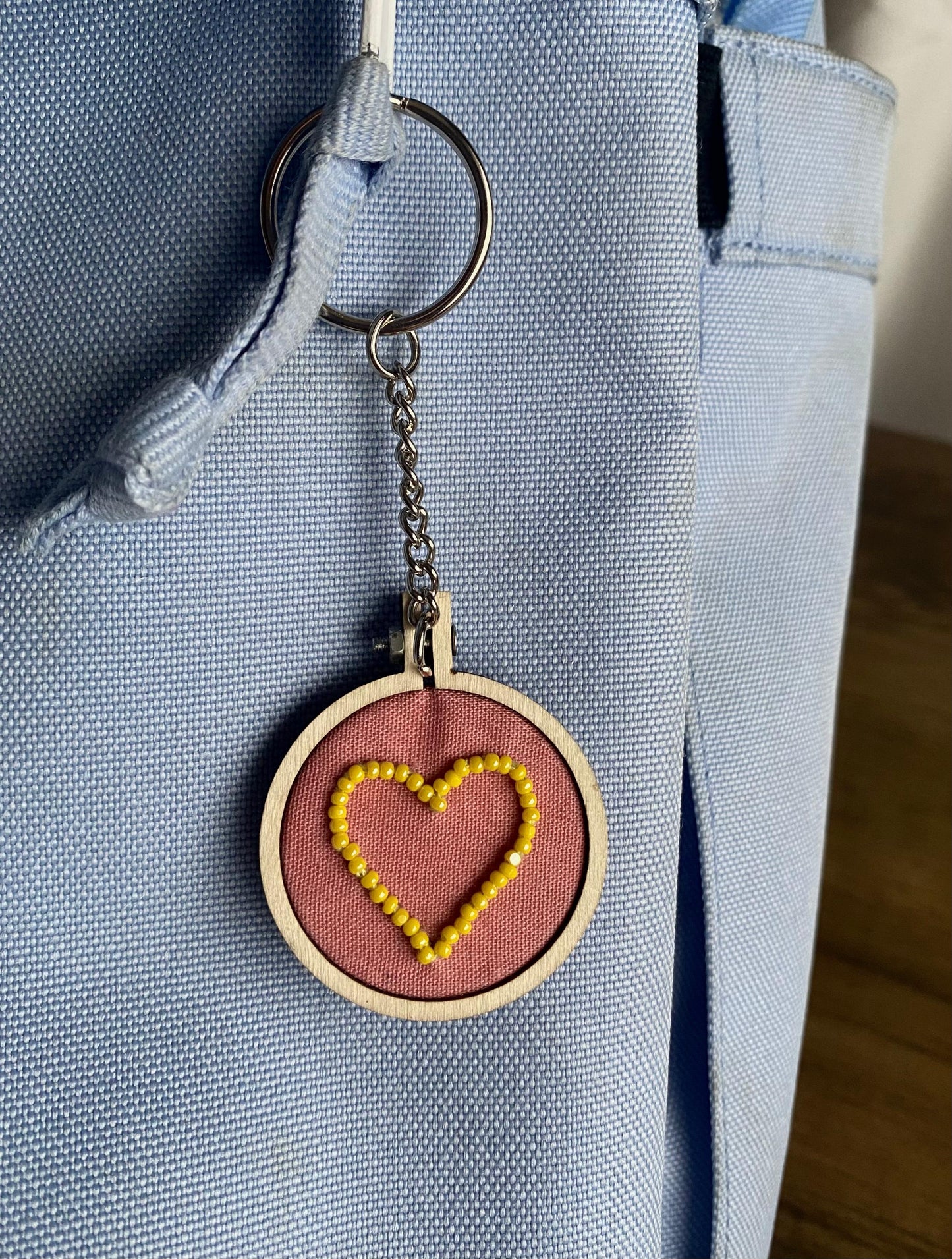 Hand Embroidered Keyring - Yellow Heart
