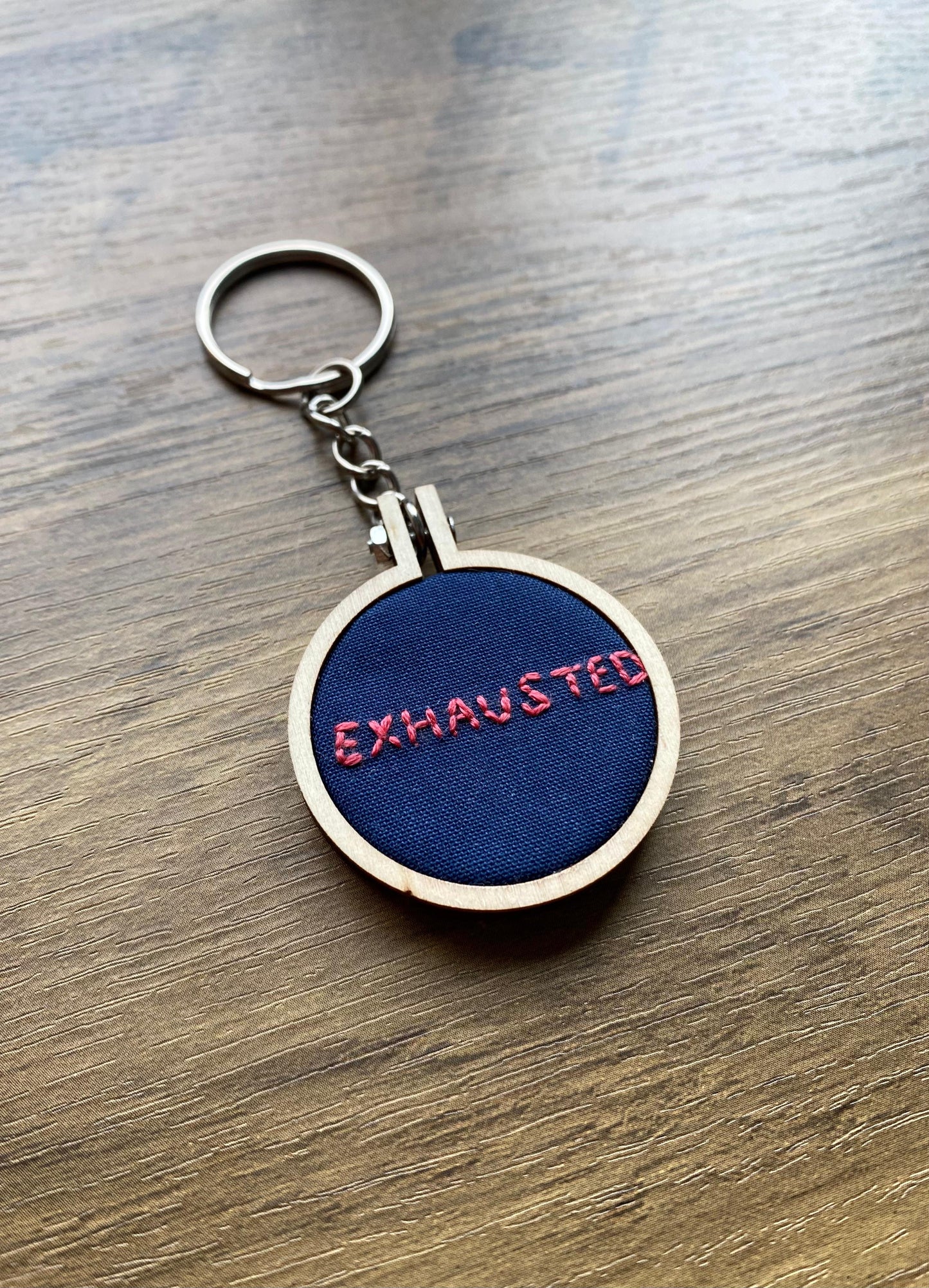 Hand Embroidered Keyring - Exhausted
