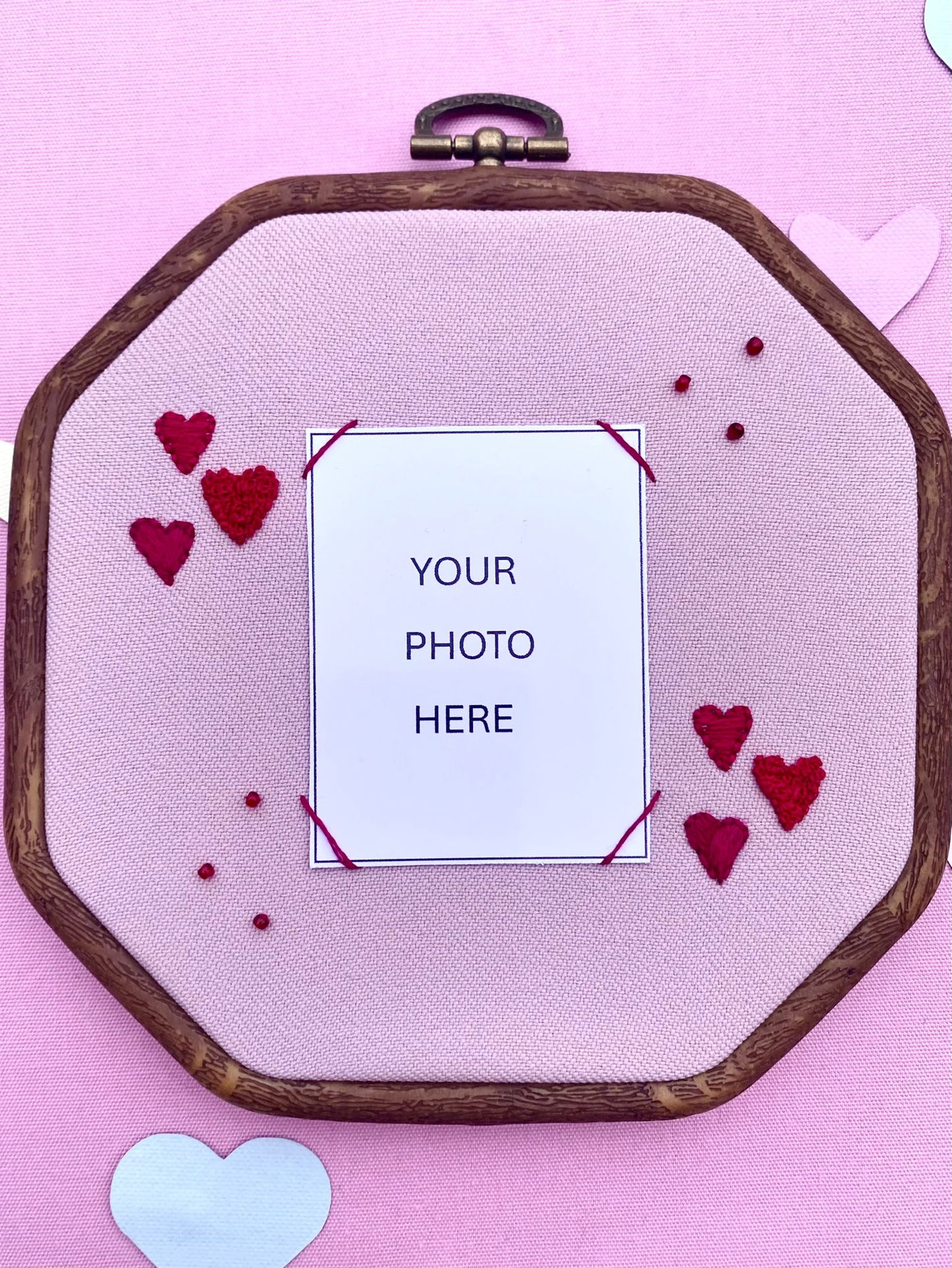 Hand Embroidered Photo Frame - Octagon Shape - Hearts