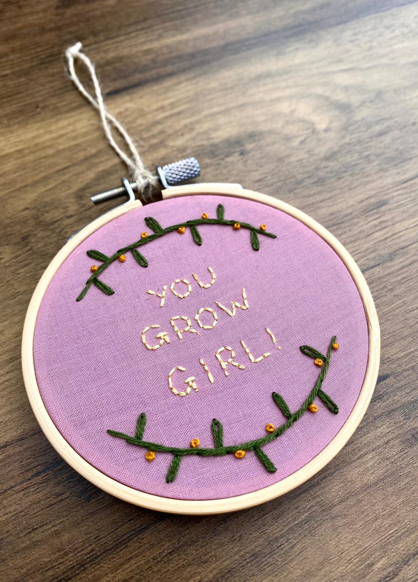 'You Grow Girl' Hand Embroidered Mini Wall Hanging
