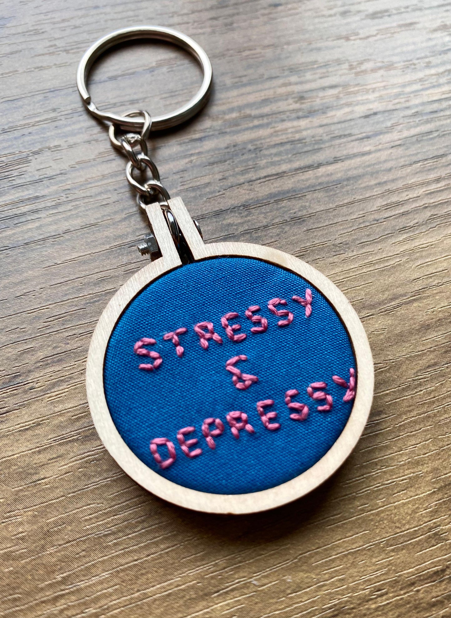 Hand Embroidered Keyring - Stressy & Depressy