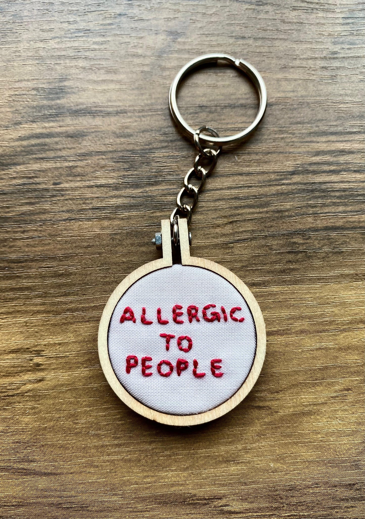 Hand Embroidered Keyring - Allergic To People