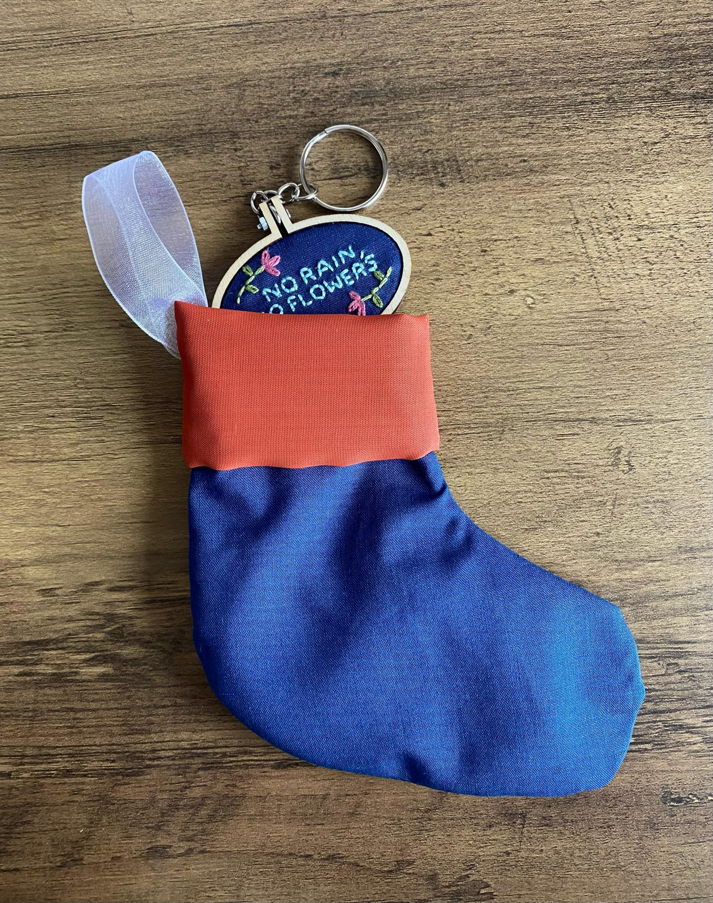 Mini Stocking - Blue & Burnt Orange