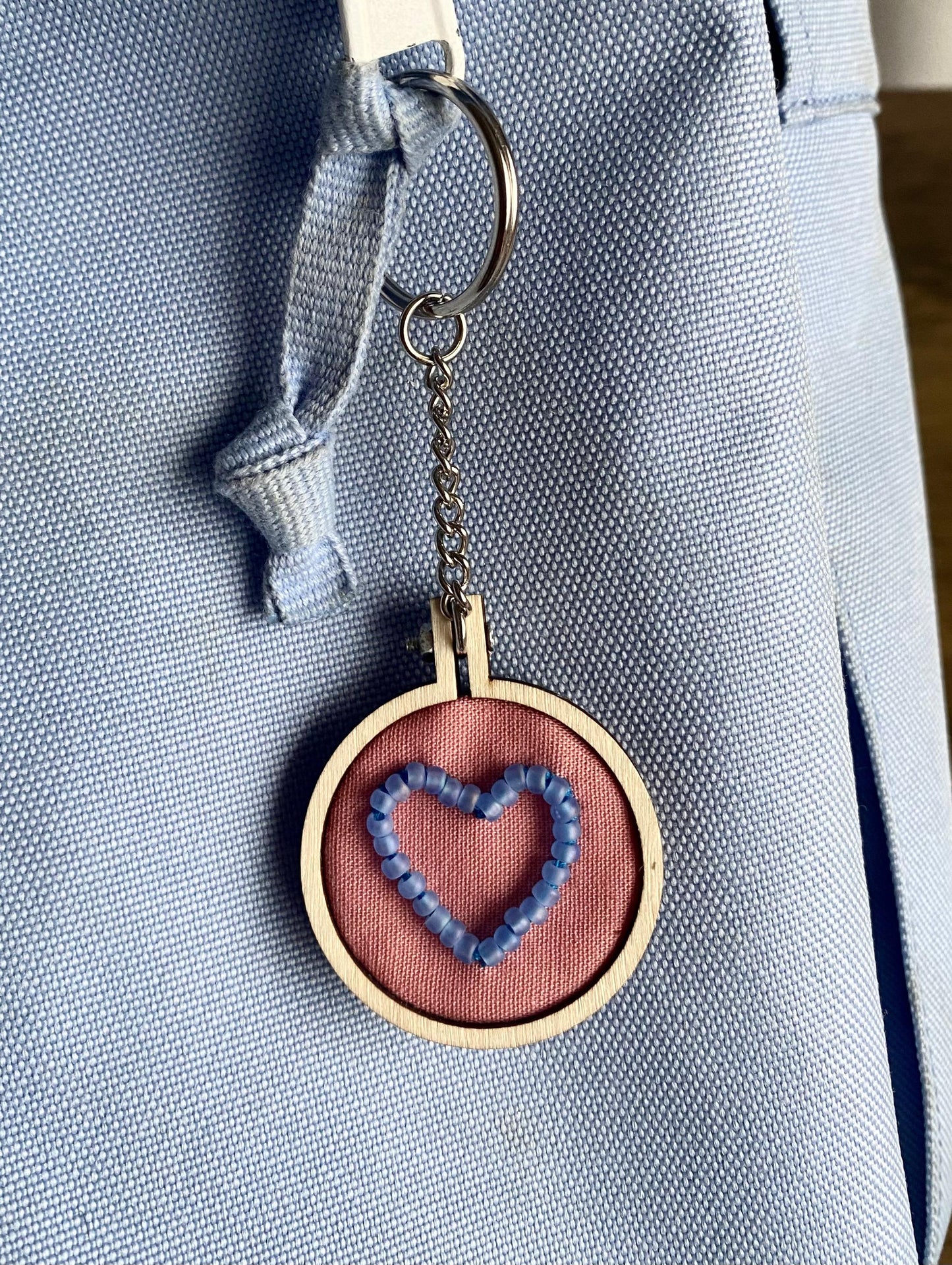 Hand Embroidered Keyring - Matte Blue Heart