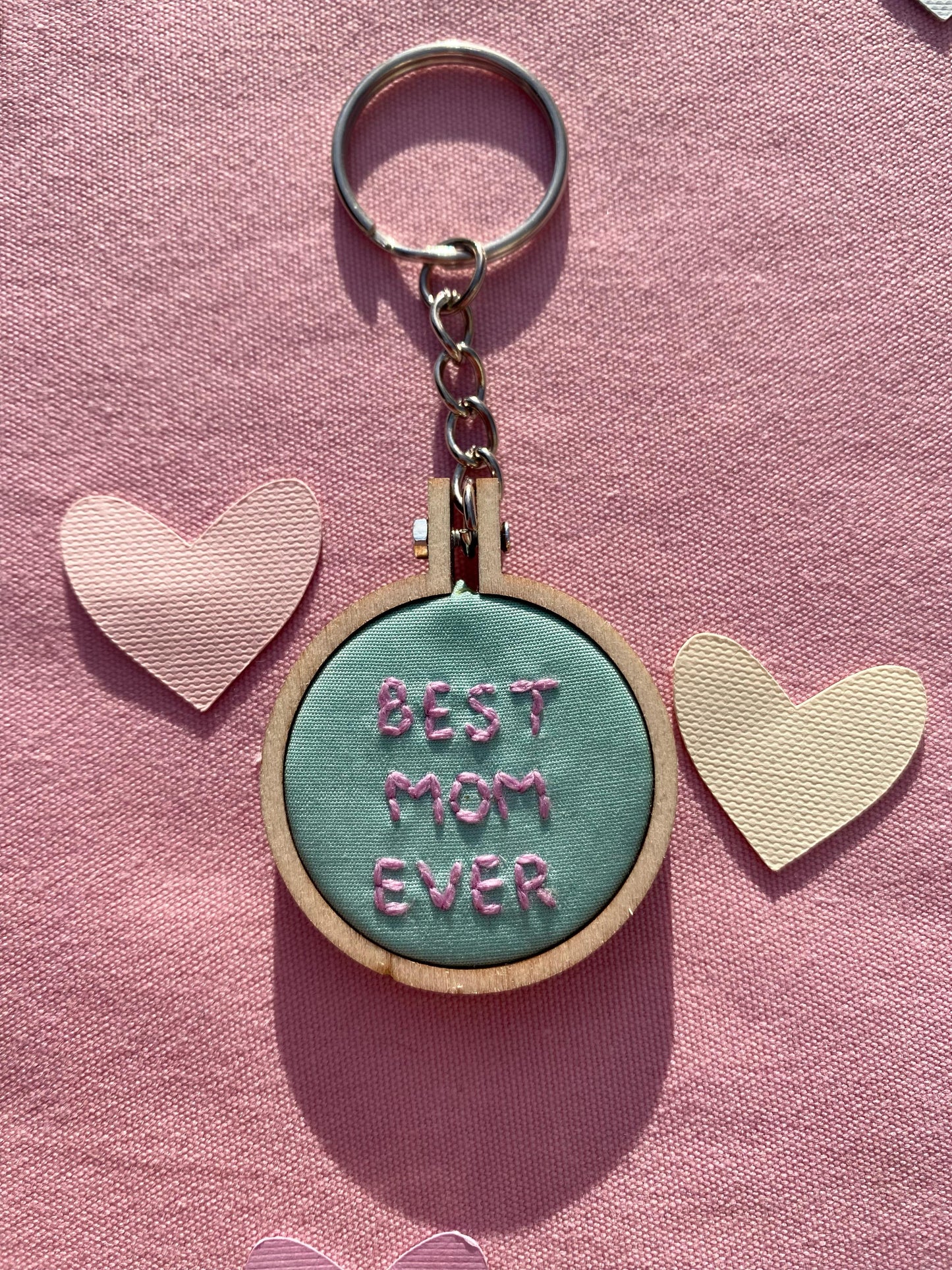 'Best Mom Ever' Hand Embroidered Keyring