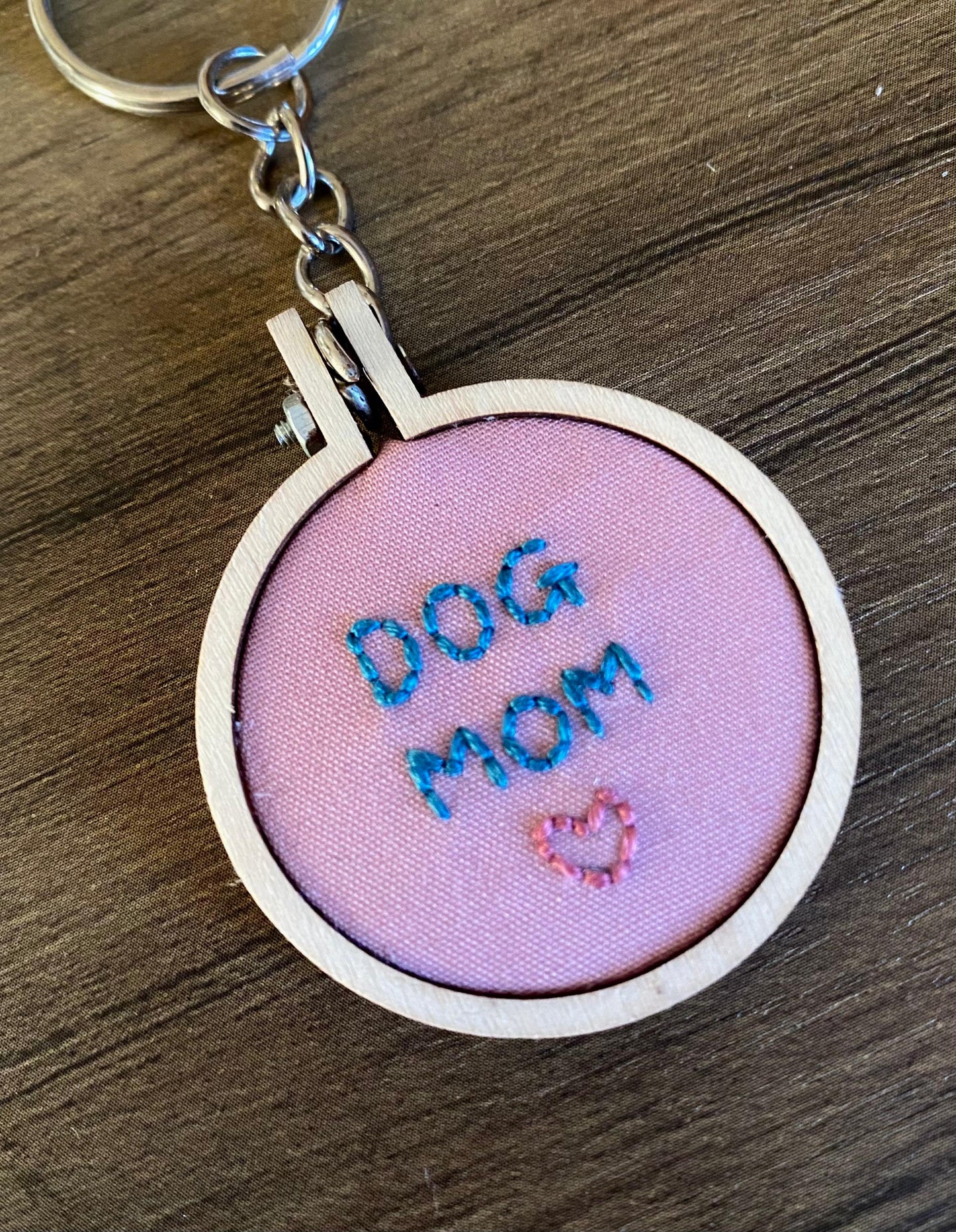 Hand Embroidered Keyring - Dog Mom