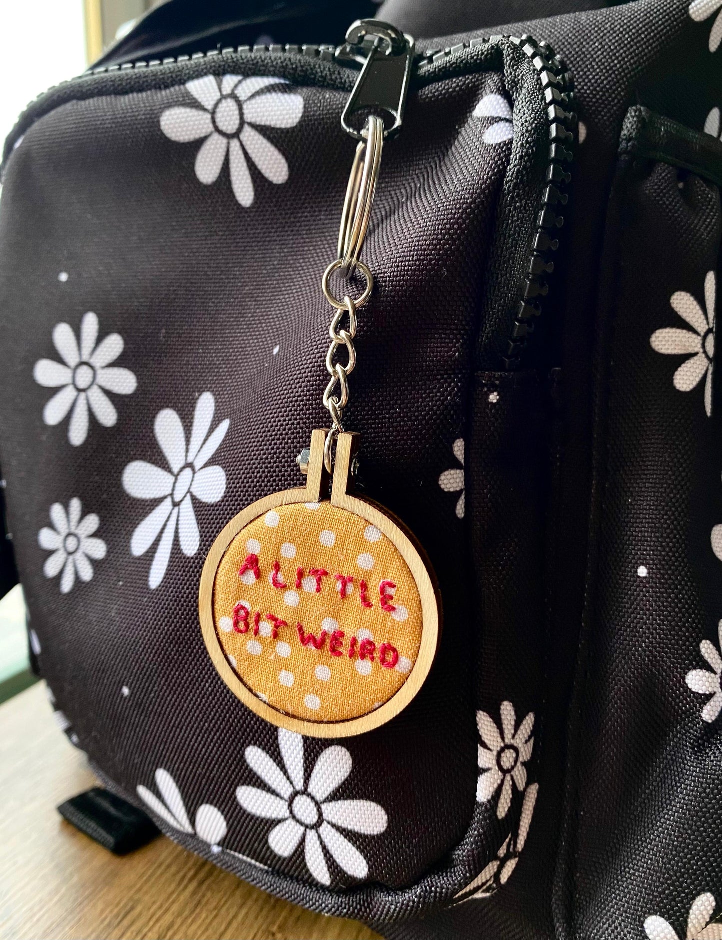 Hand Embroidered Keyring - A Little Bit Weird