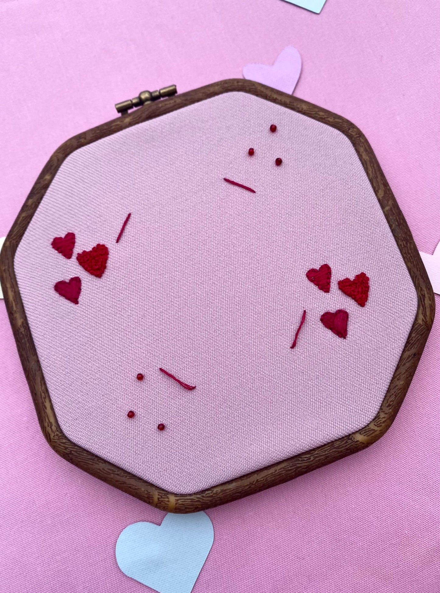 Hand Embroidered Photo Frame - Octagon Shape - Hearts