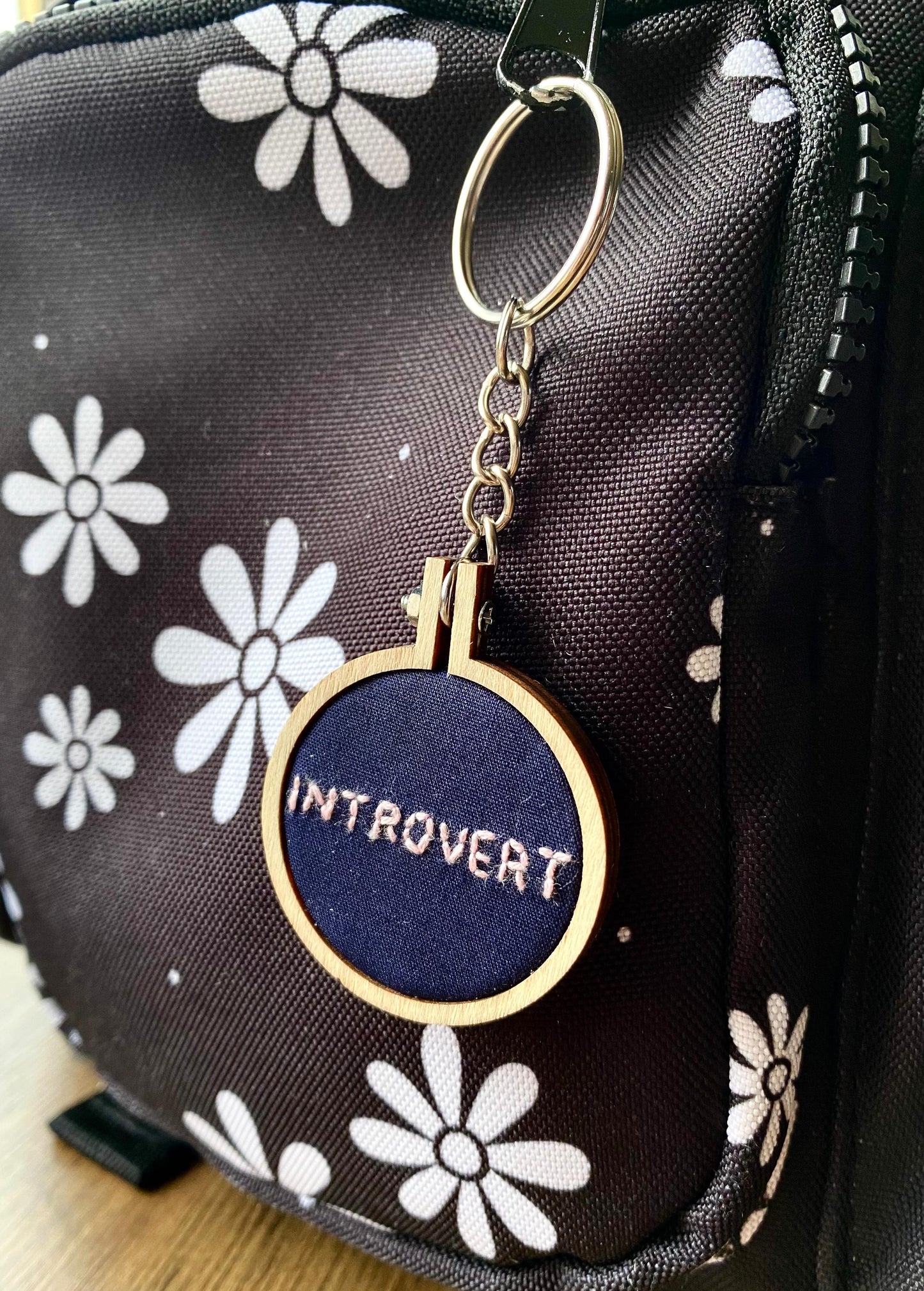 Hand Embroidered Keyring - Introvert