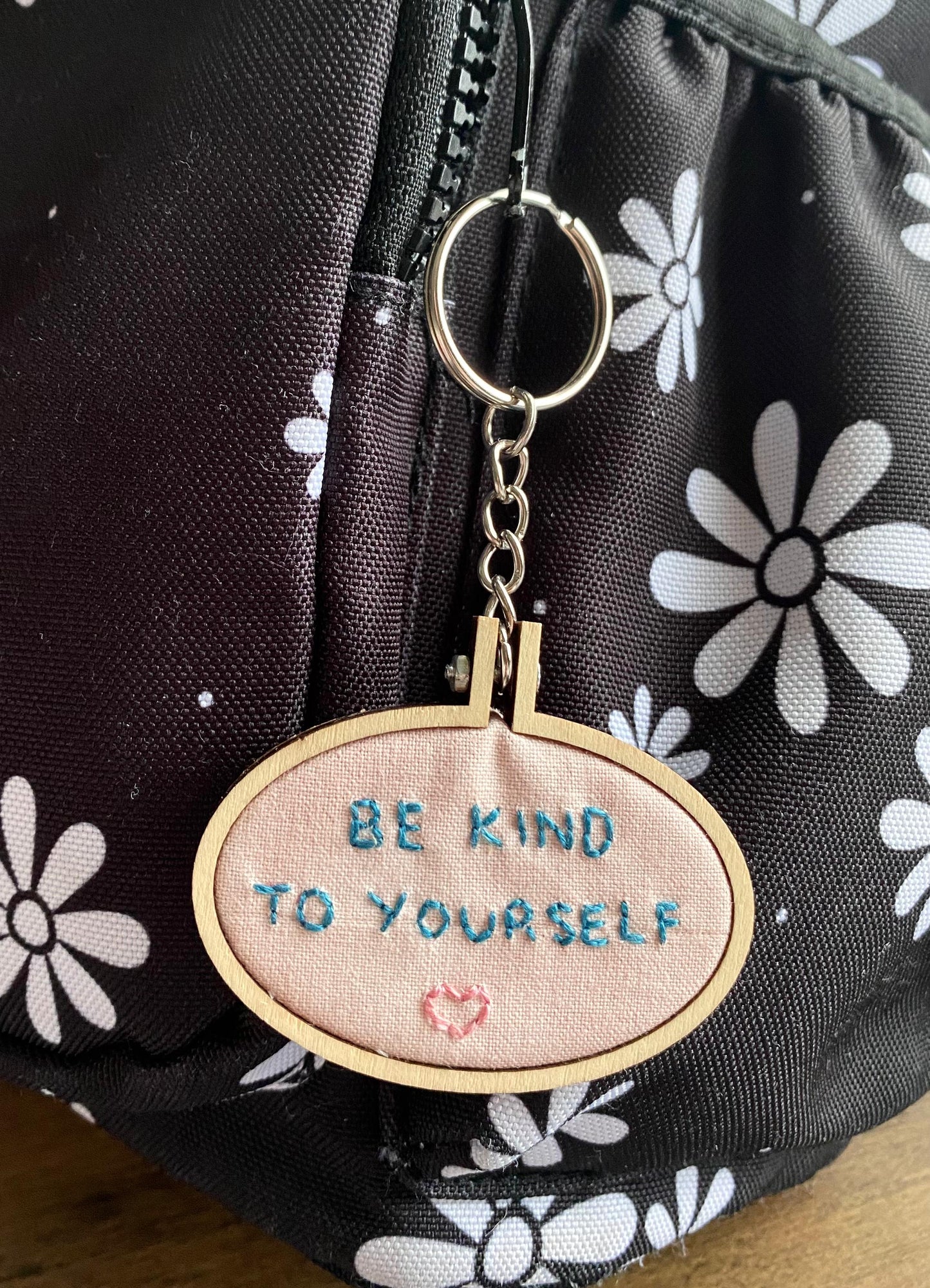 Hand Embroidered Keyring - Be Kind To Yourself