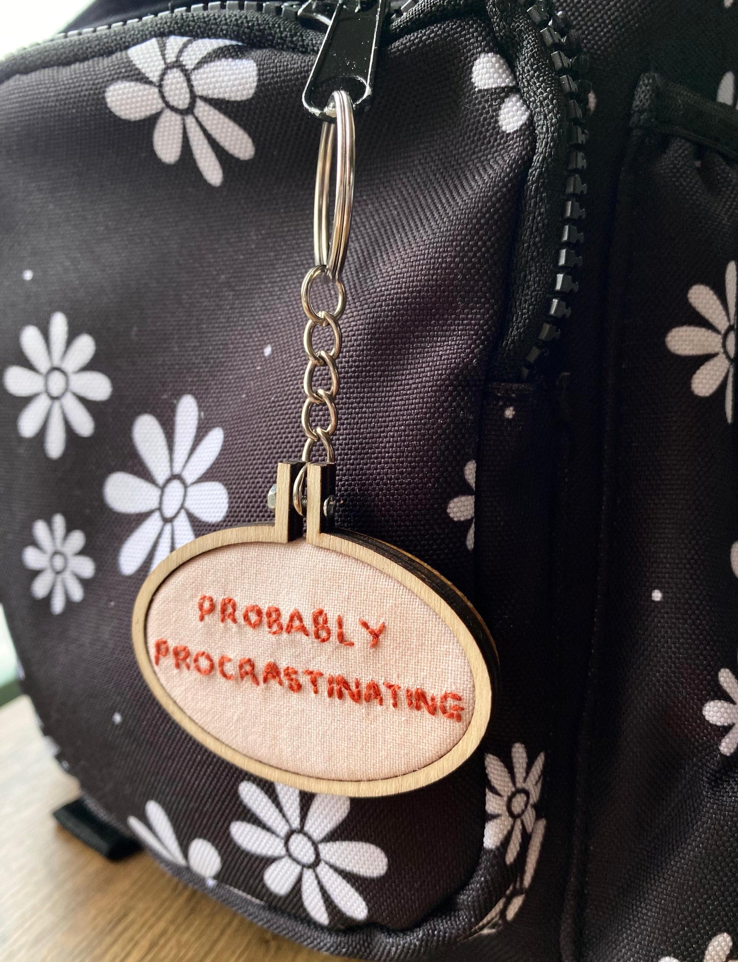 Hand Embroidered Keyring - Probably Procrastinating