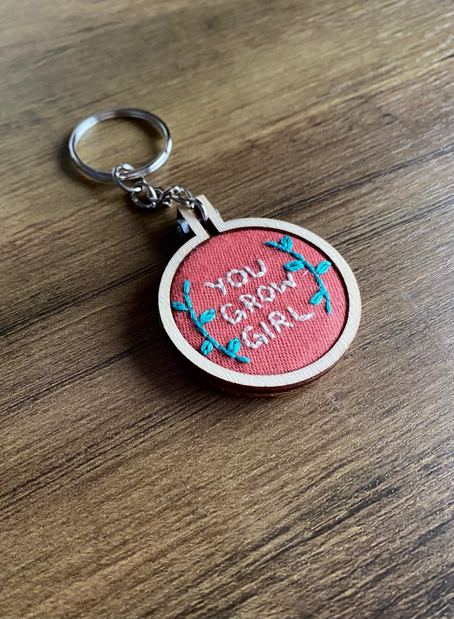 Hand Embroidered Keyring - You Grow Girl