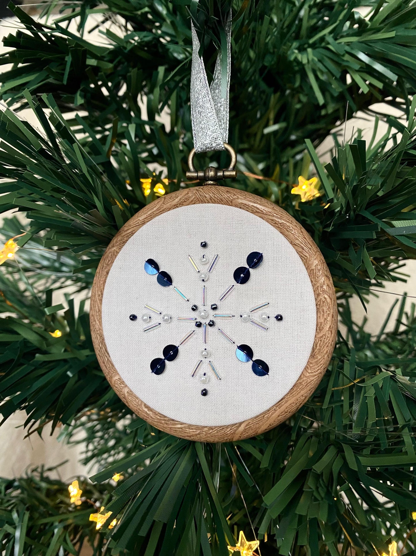 Snowflake Decoration - Cream & Dark Blue