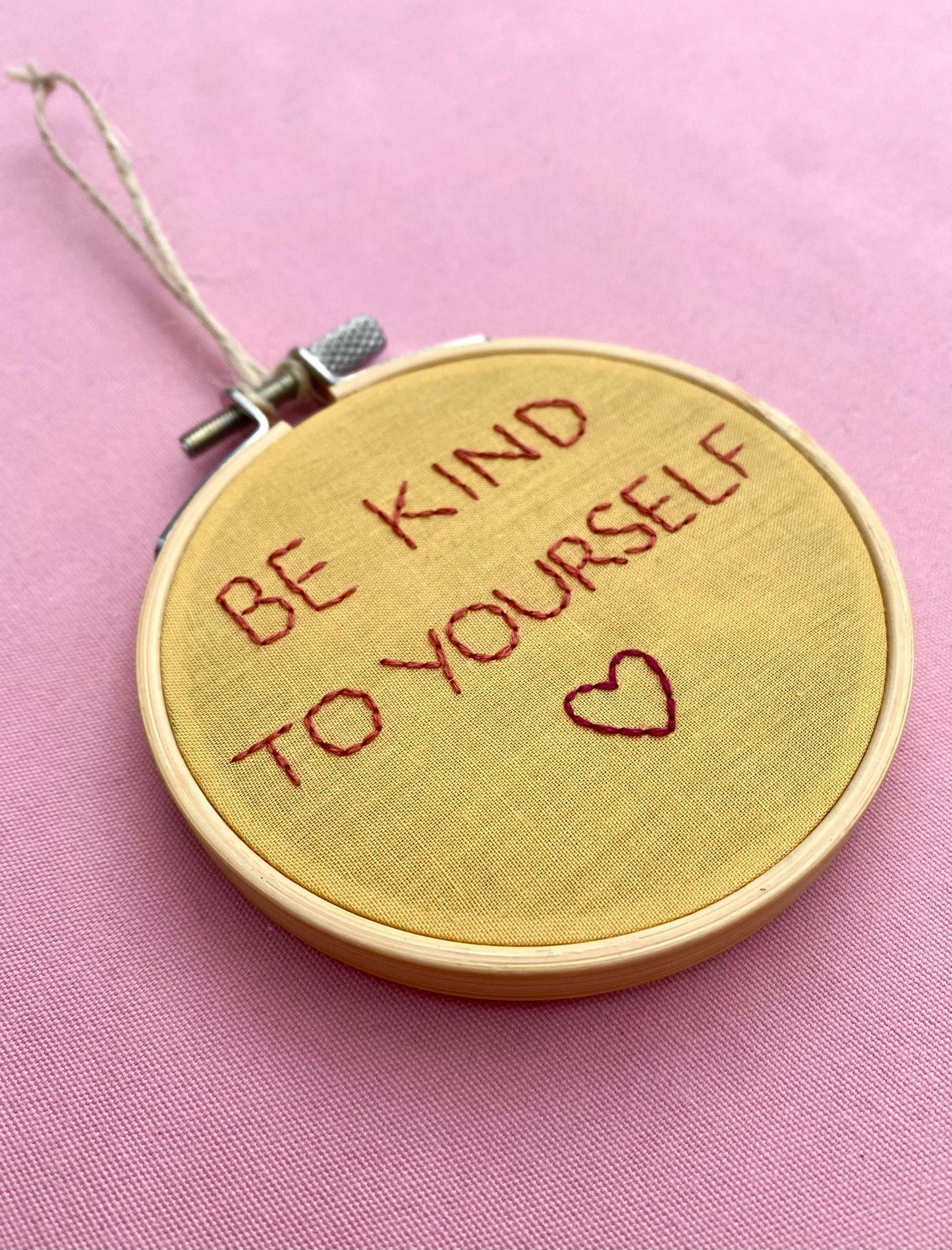 'Be Kind To Yourself' Hand Embroidered Mini Wall Hanging