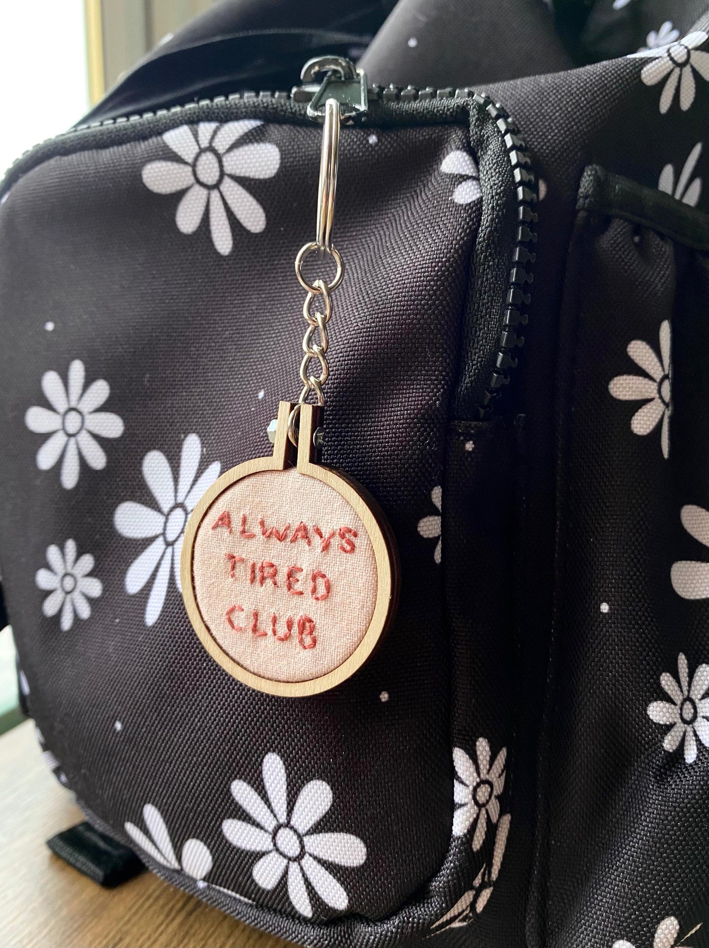Hand Embroidered Keyring - Always Tired Club