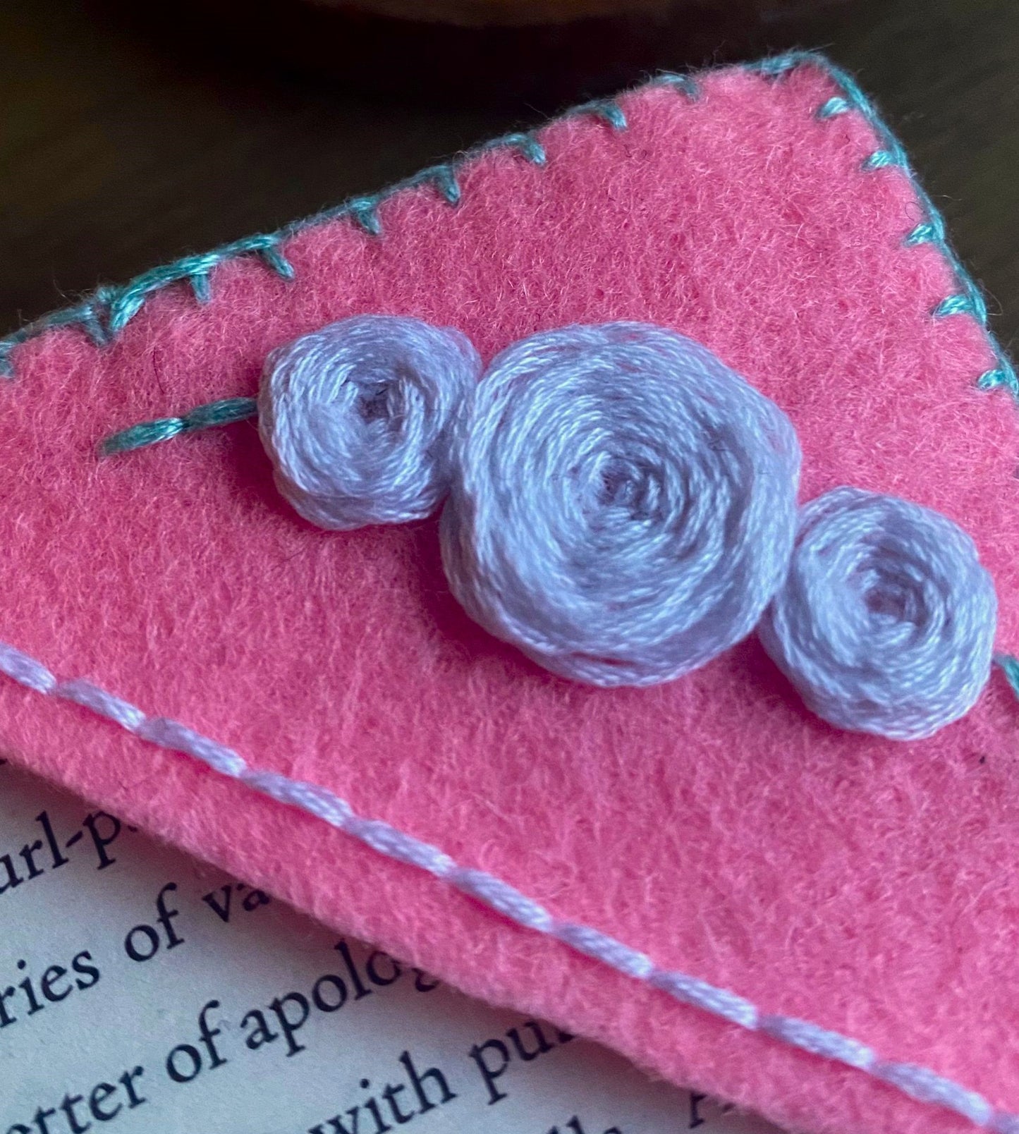 Hand Embroidered Bookmark - Pink Floral