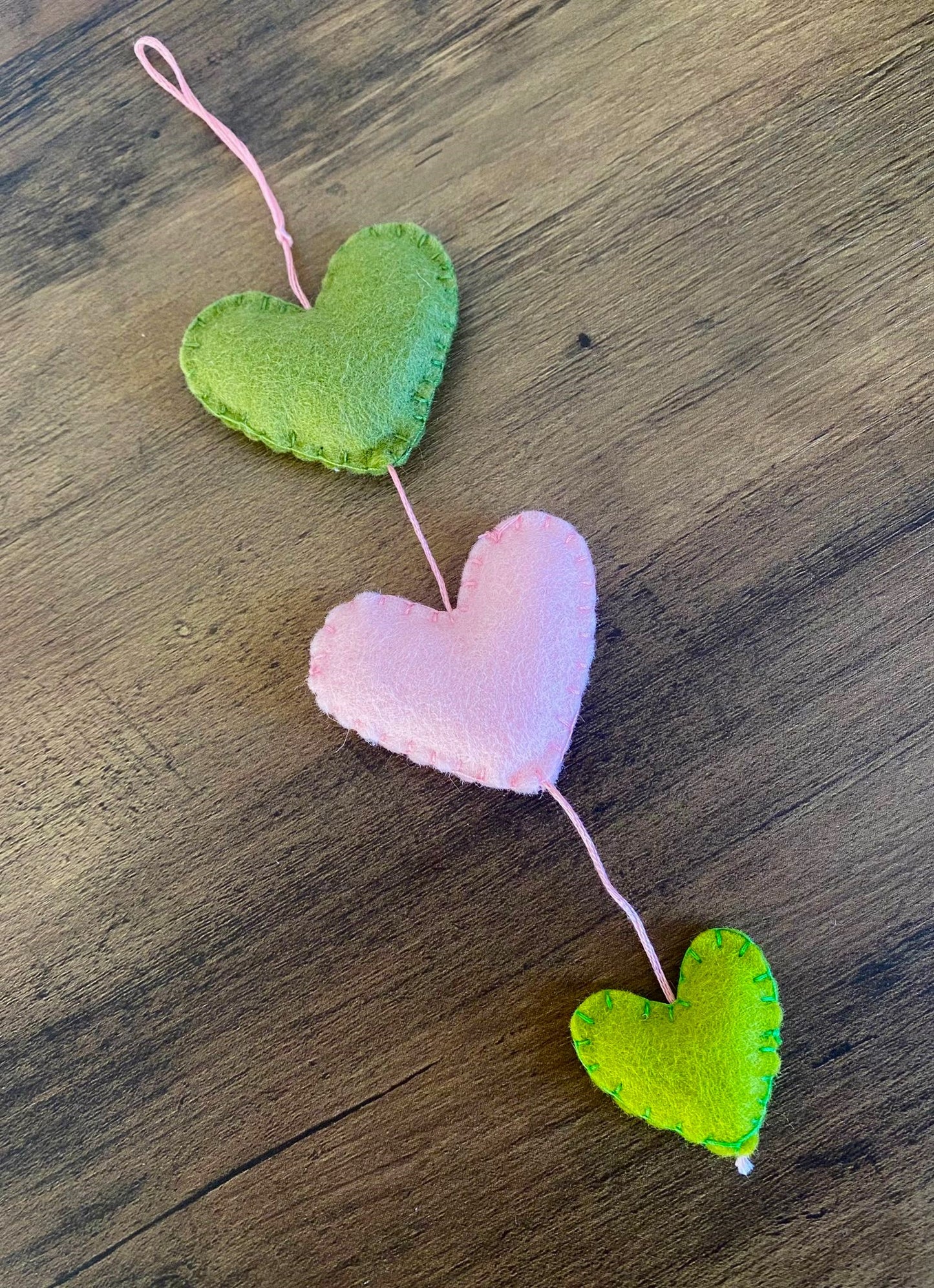 Hearts Hanging Decoration - Green & Pink