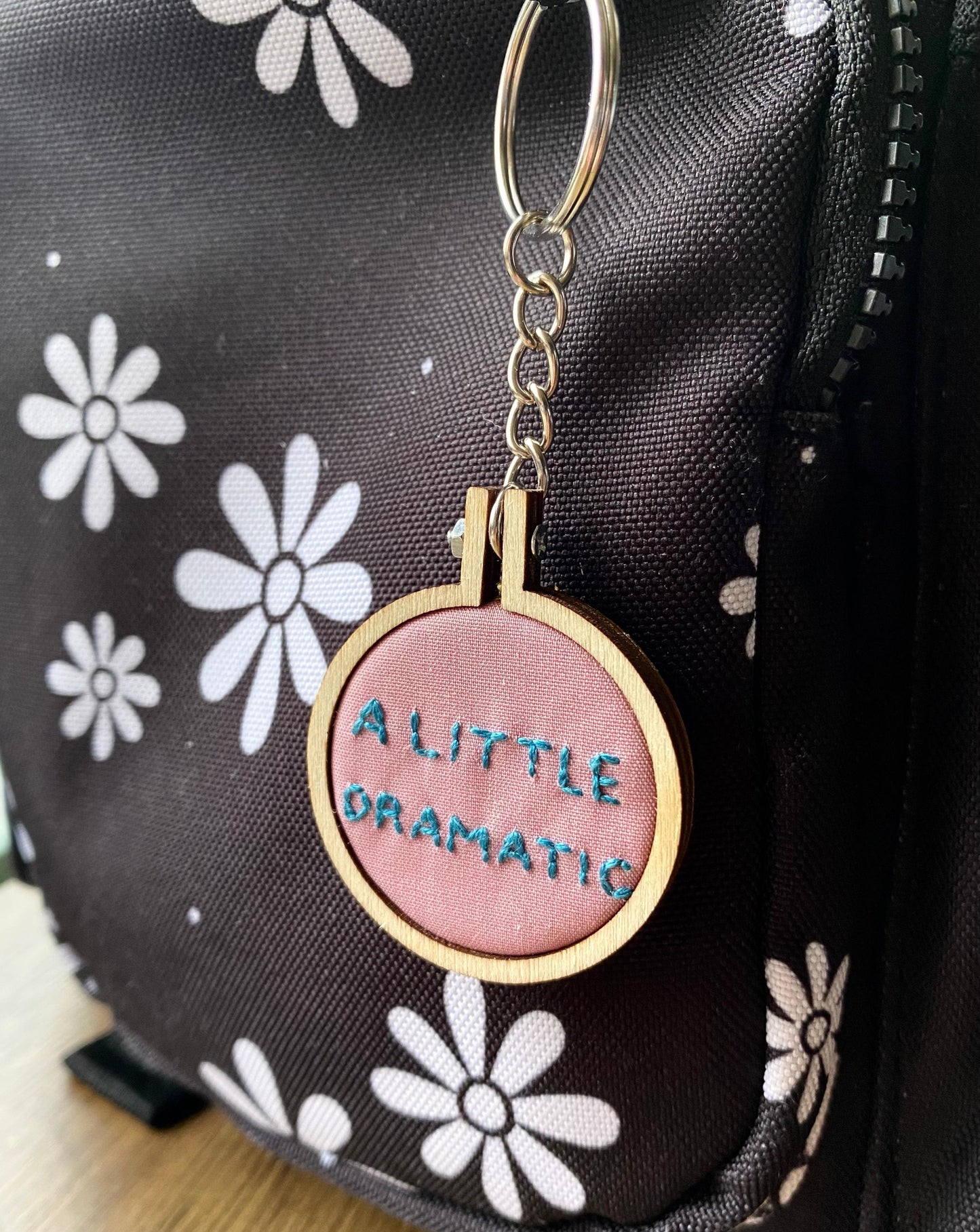 Hand Embroidered Keyring - A Little Dramatic