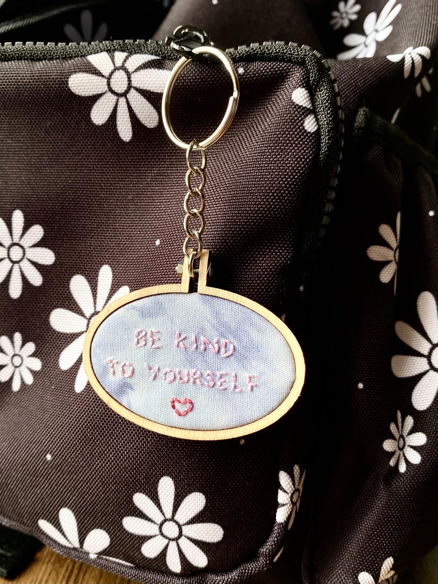Hand Embroidered Keyring - Be Kind To Yourself