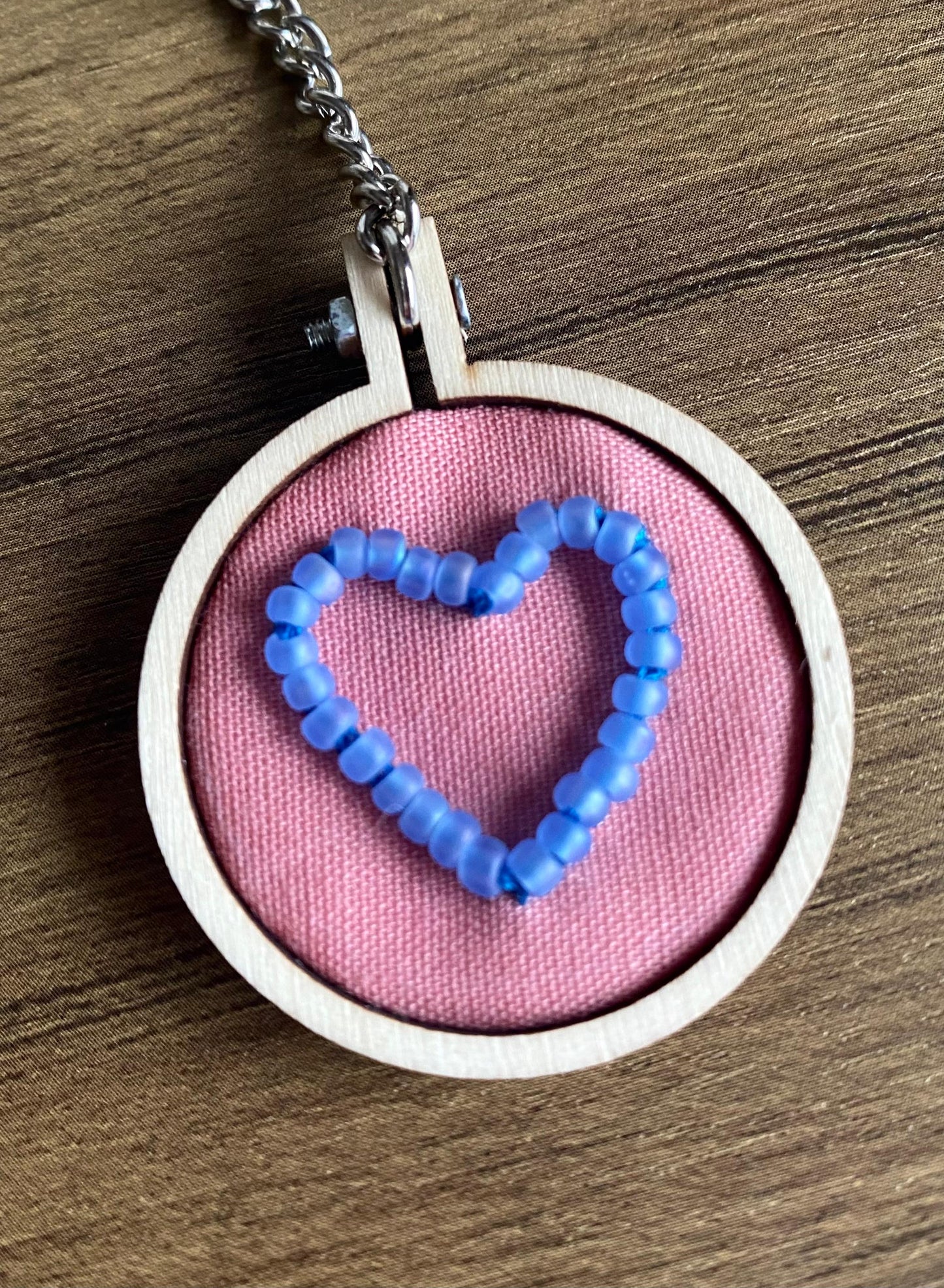 Hand Embroidered Keyring - Matte Blue Heart