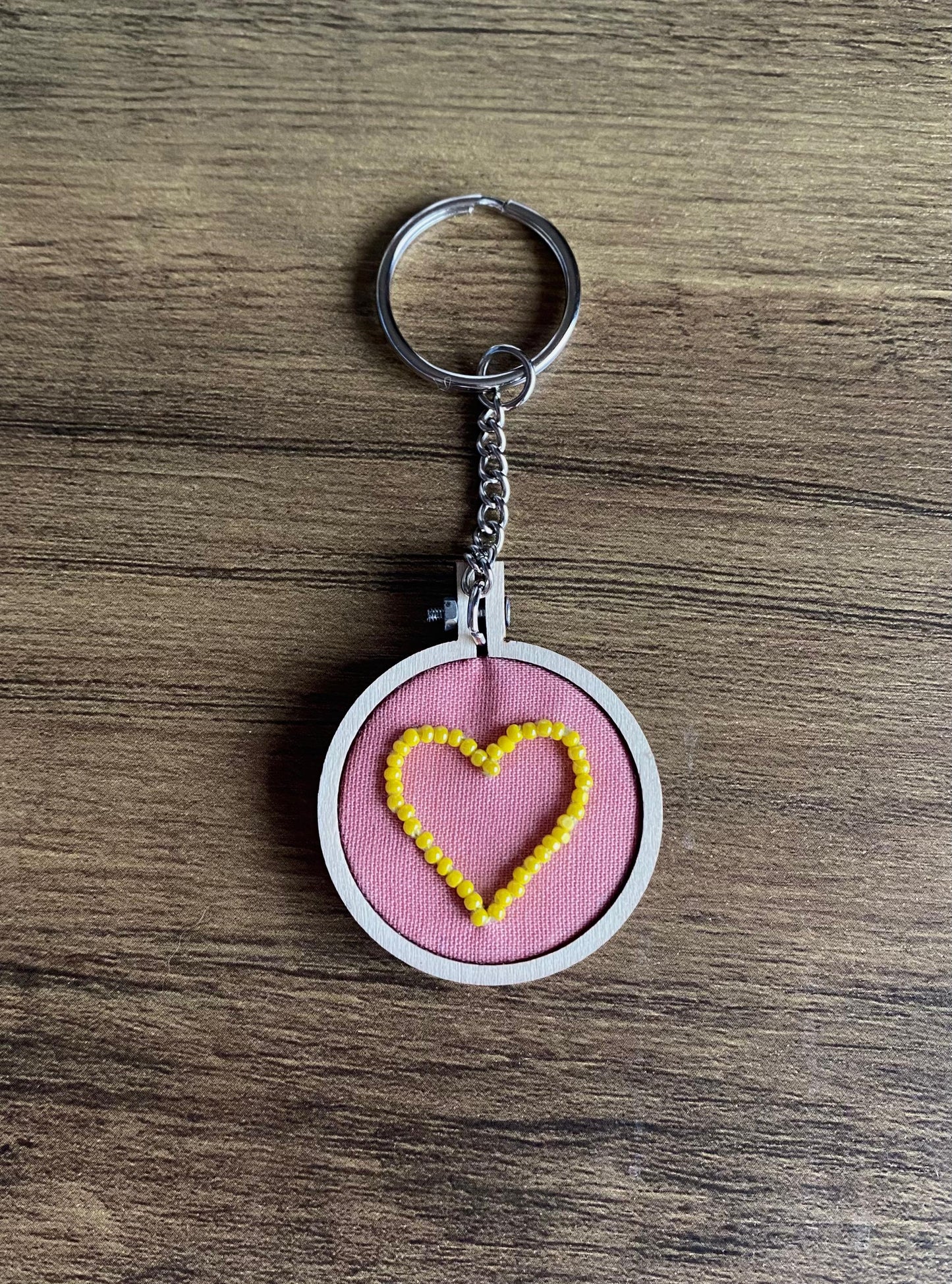 Hand Embroidered Keyring - Yellow Heart