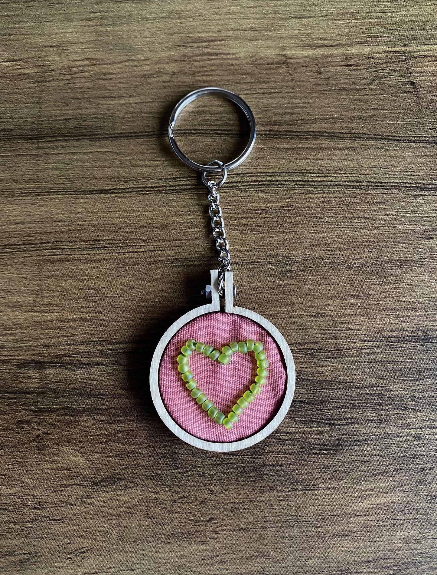 Hand Embroidered Keyring - Matte Green Heart