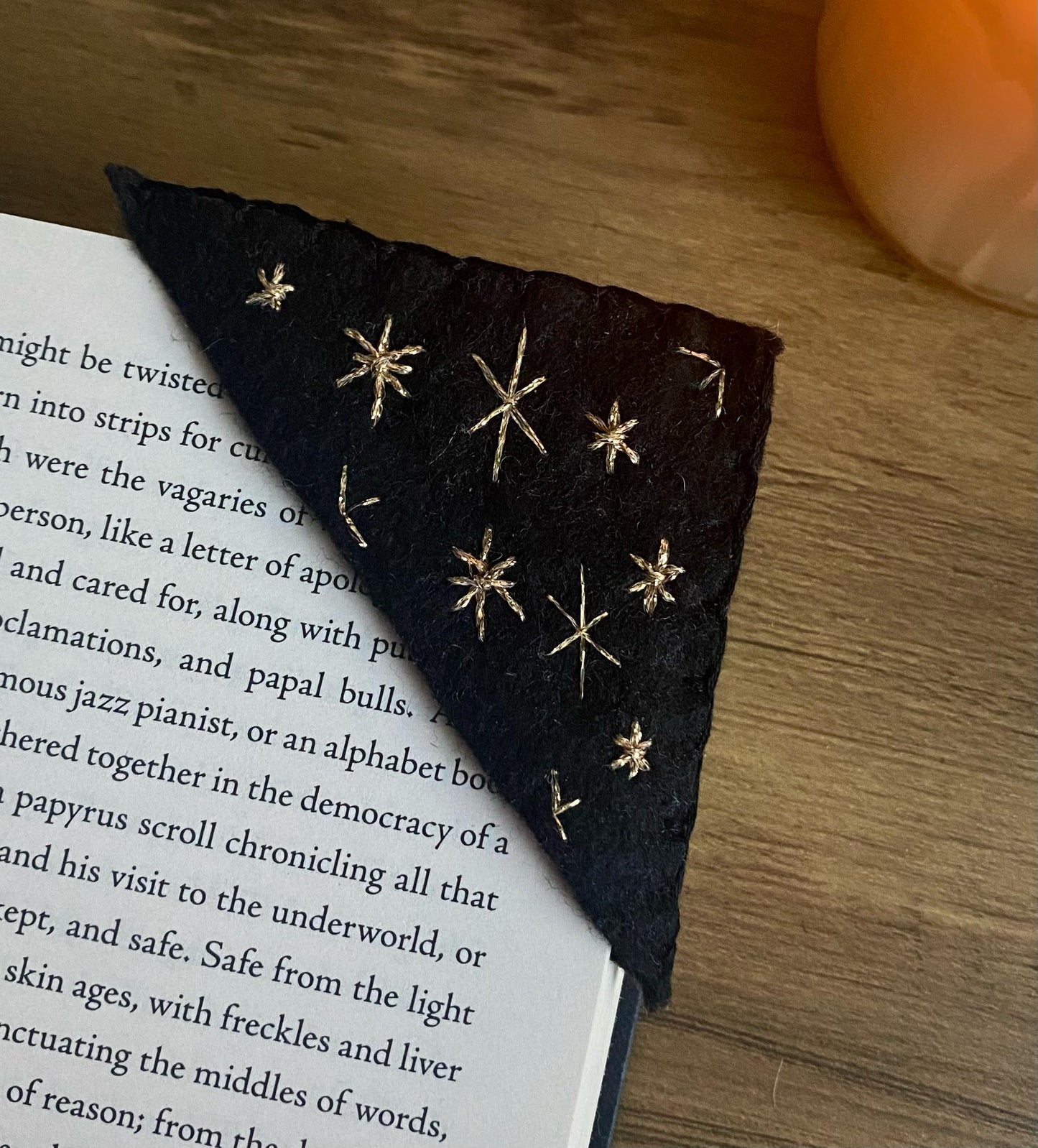 Hand Embroidered Bookmark - Black Starry Night