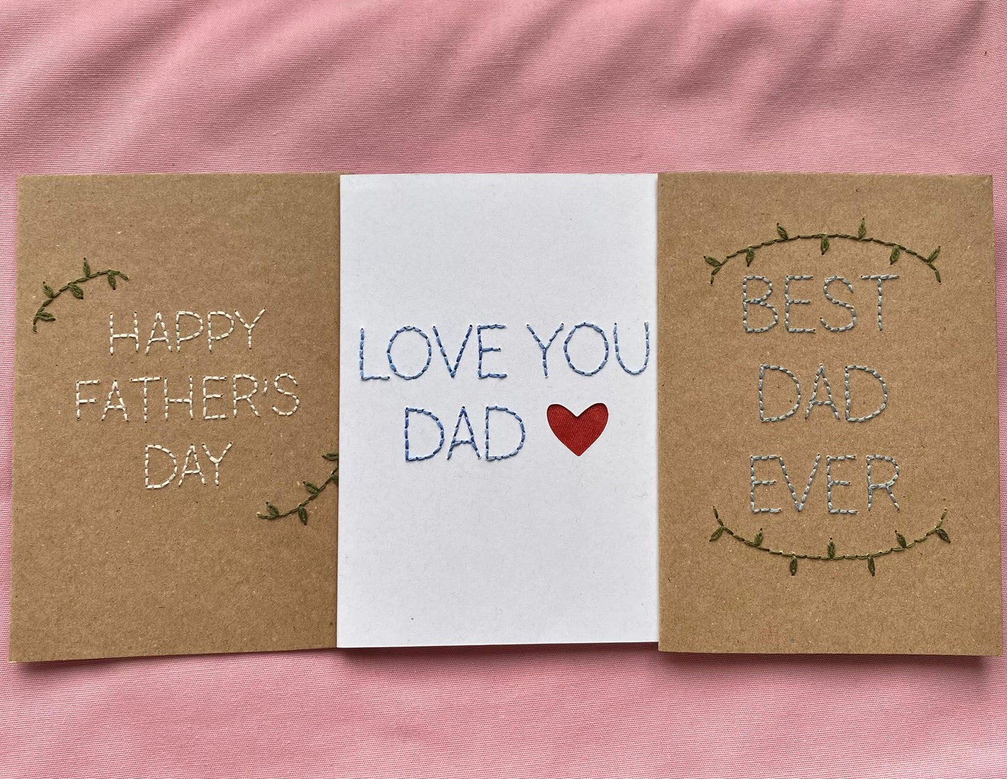 Hand Embroidered Card - Love You Dad