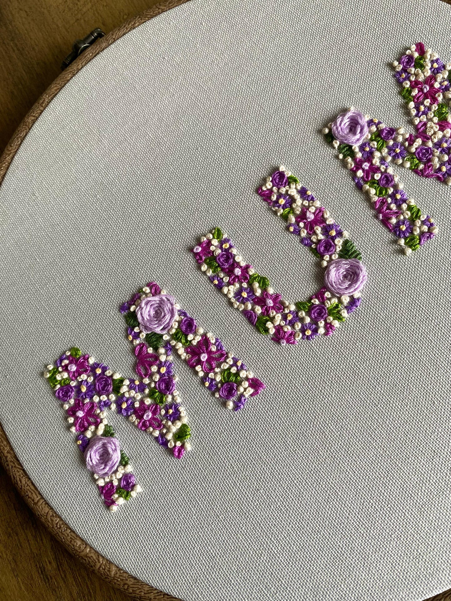 'Mum' Floral Hand Embroidered Wall Hanging