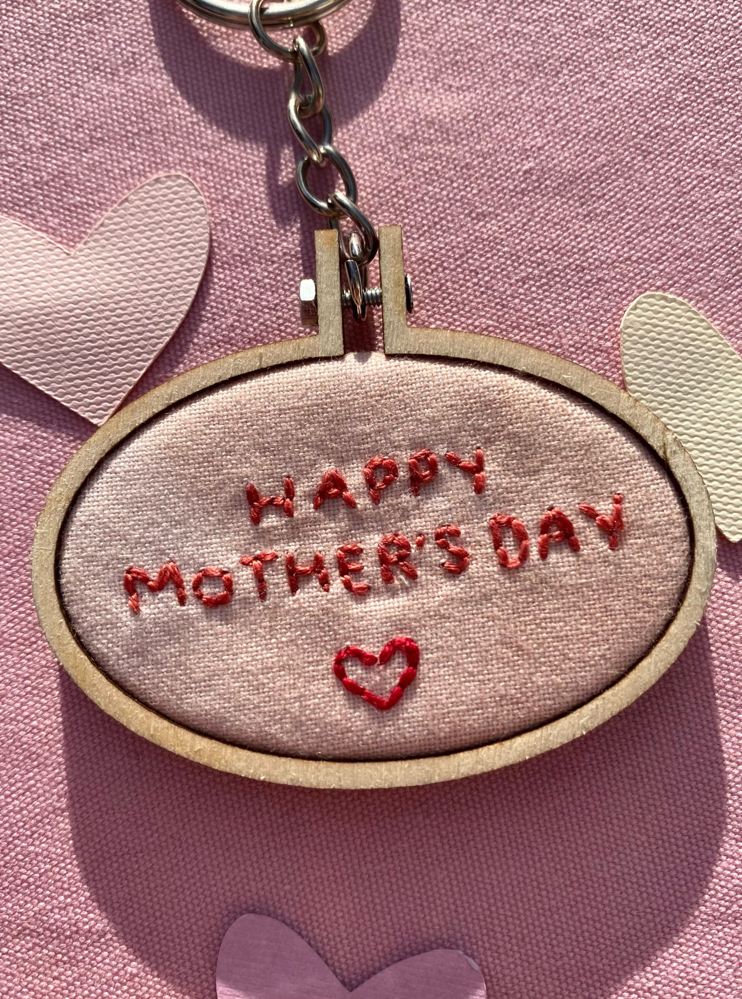 'Happy Mother's Day' Hand Embroidered Keyring