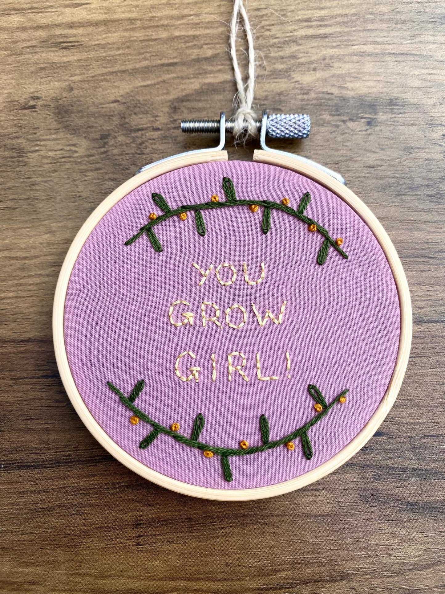 'You Grow Girl' Hand Embroidered Mini Wall Hanging