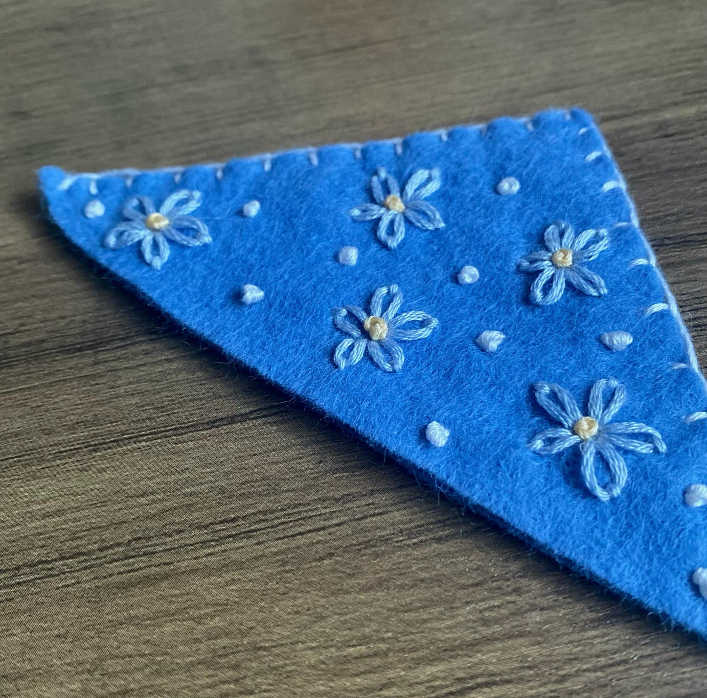 Hand Embroidered Bookmark - Blue Daisy