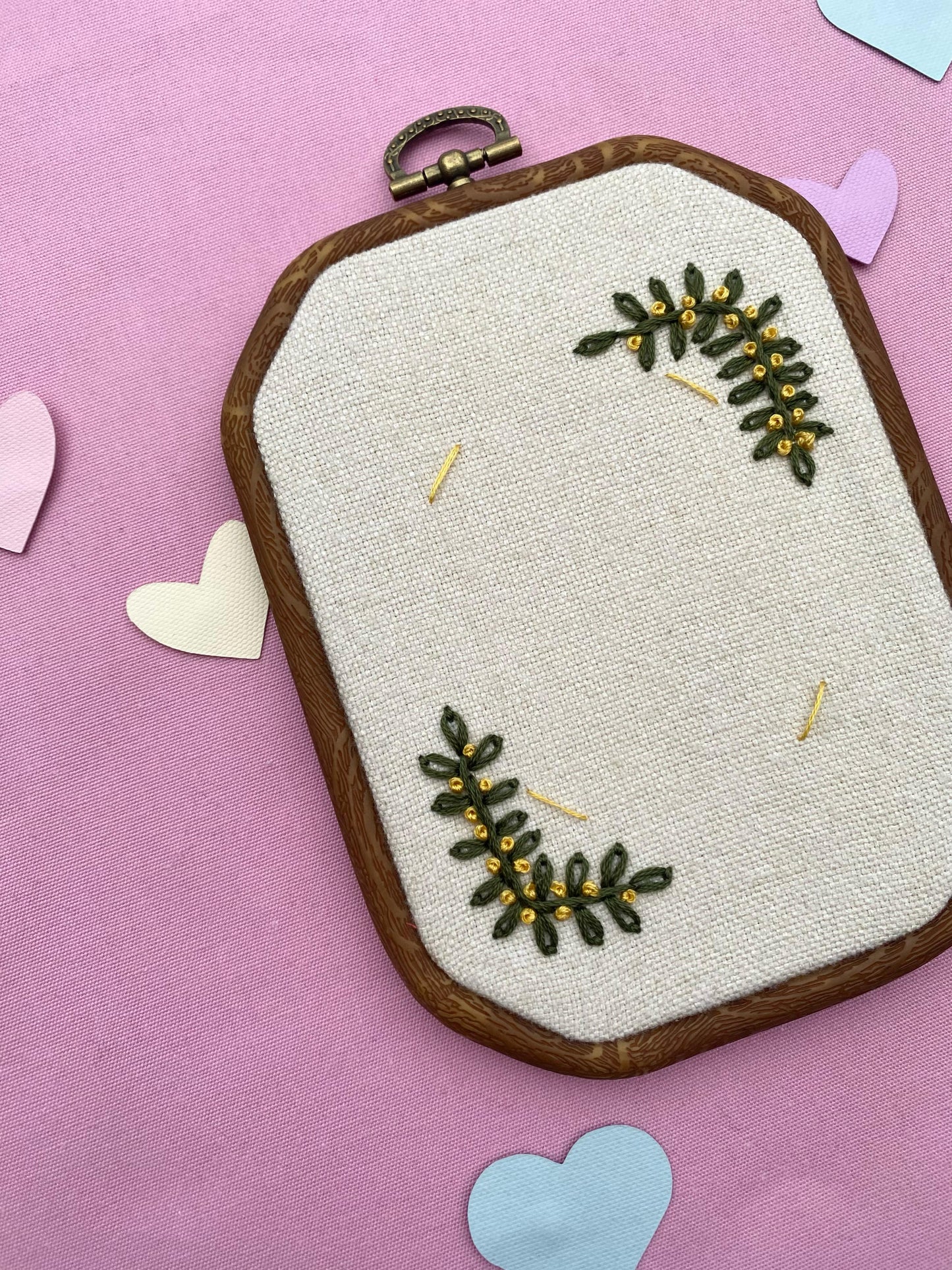 Hand Embroidered Photo Frame - Irregular Octagon Shape - Foliage